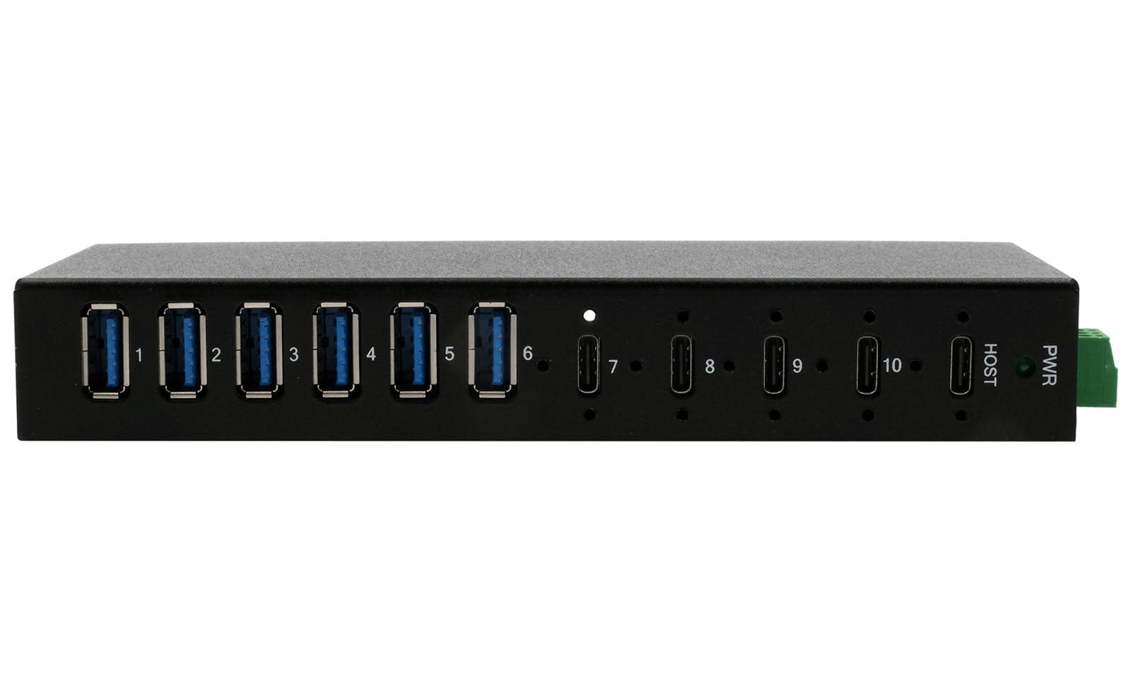 ex-12290hms-10-porte-usb-3-2-gen-2-x-1-in-metallo-hub-con-4-porte-usb-c-e-6-porte-usb-a-3-2-gen-1-per-tavolo-parete-e-montaggio-din-rail
