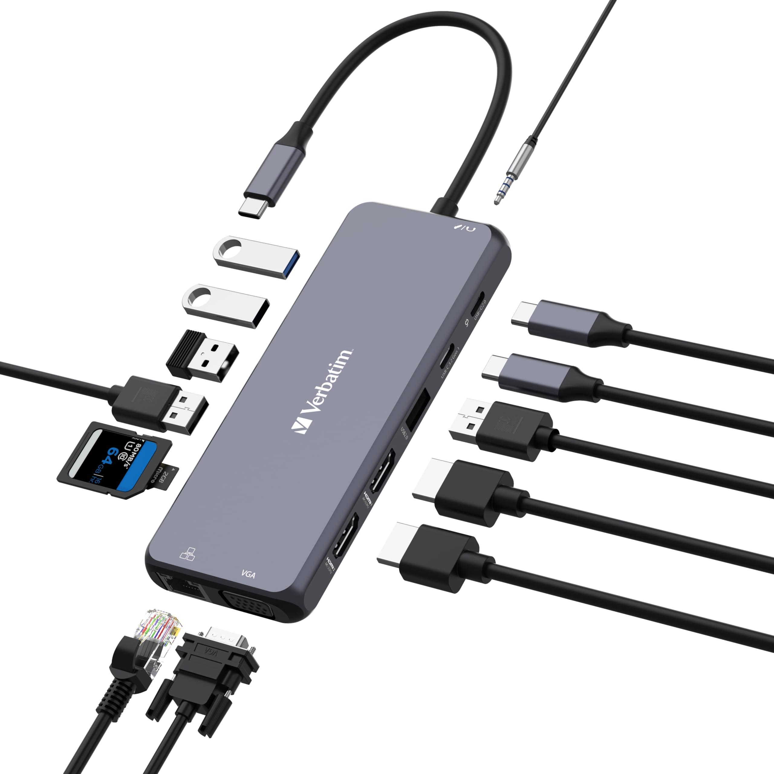 verbatim-hub-usb-c-14-in-1-adattatore-multiporta-usb-c-a-hdmi-vga-rj45-usba-a-e-usb-c-pd-con-lettore-di-schede-sd-per-mac-macbook-pro-air-ipad-pro-thinkpad-windows-computer-laptop-e-co