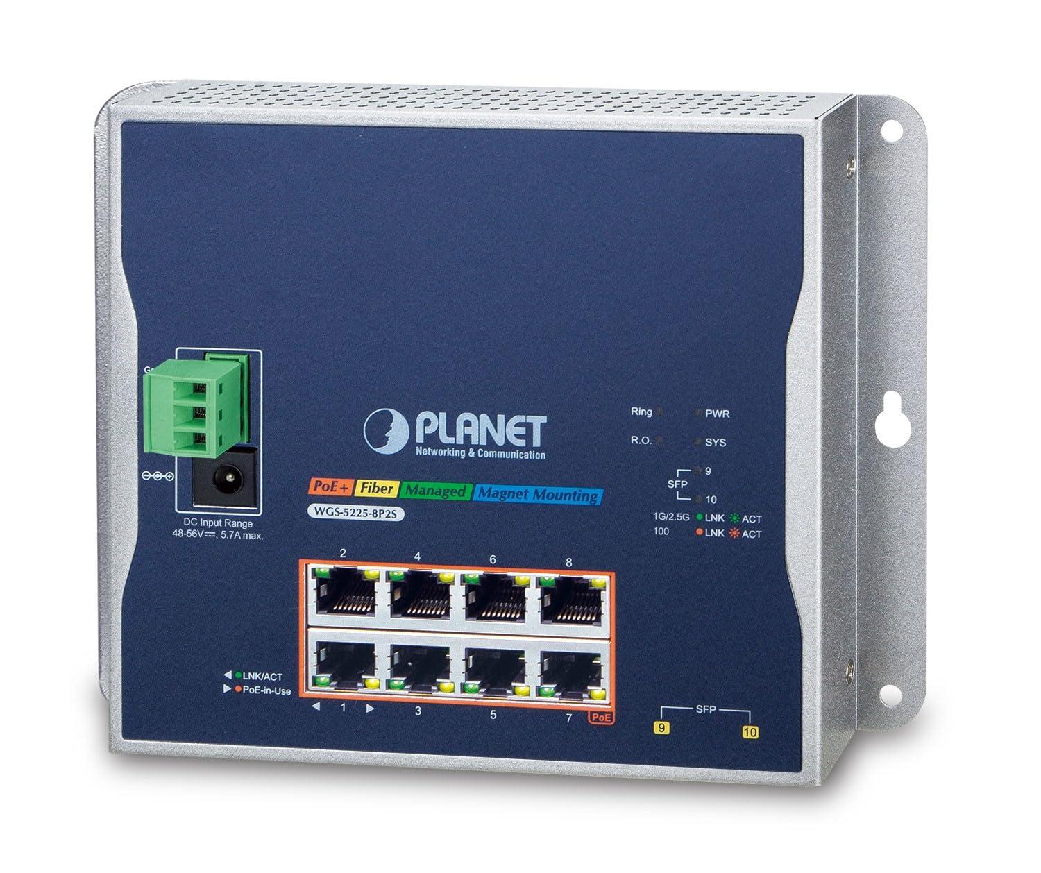planet-ip30-ipv6-ipv4-l2-8-porte-10-100-1000t-802-3at-poe-wgs-5225-8p2s-10-100-1000t-802-3at-poe-2-porte-100-1000-x-sfp-switch-gestito-a-montaggio-a-parete-40755-degrees-c-dual-power