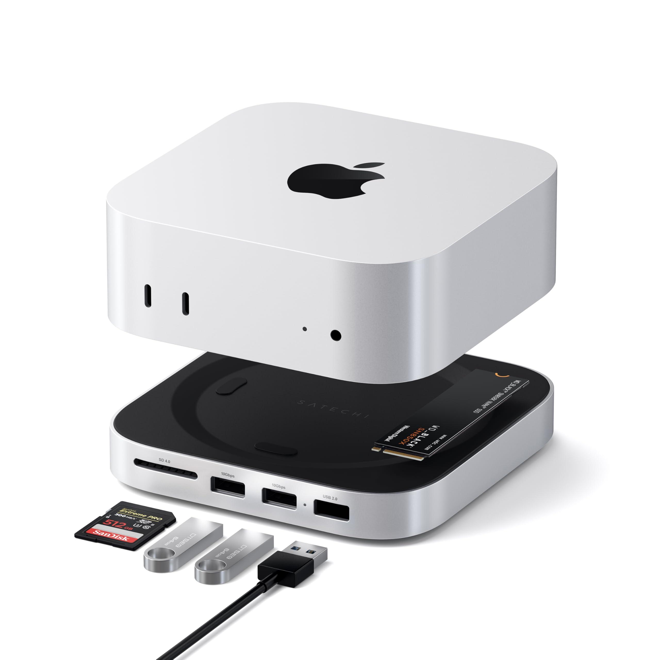 satechi-mac-mini-m4-hub-supporto-con-alloggiamento-ssd-nvme-dock-in-alluminio-con-2x-porte-usb-a-10gbps-1x-usb-a-480mbps-lettore-sd-e-ventilazione-ottimizzata-per-mac-mini-m4-e-pro