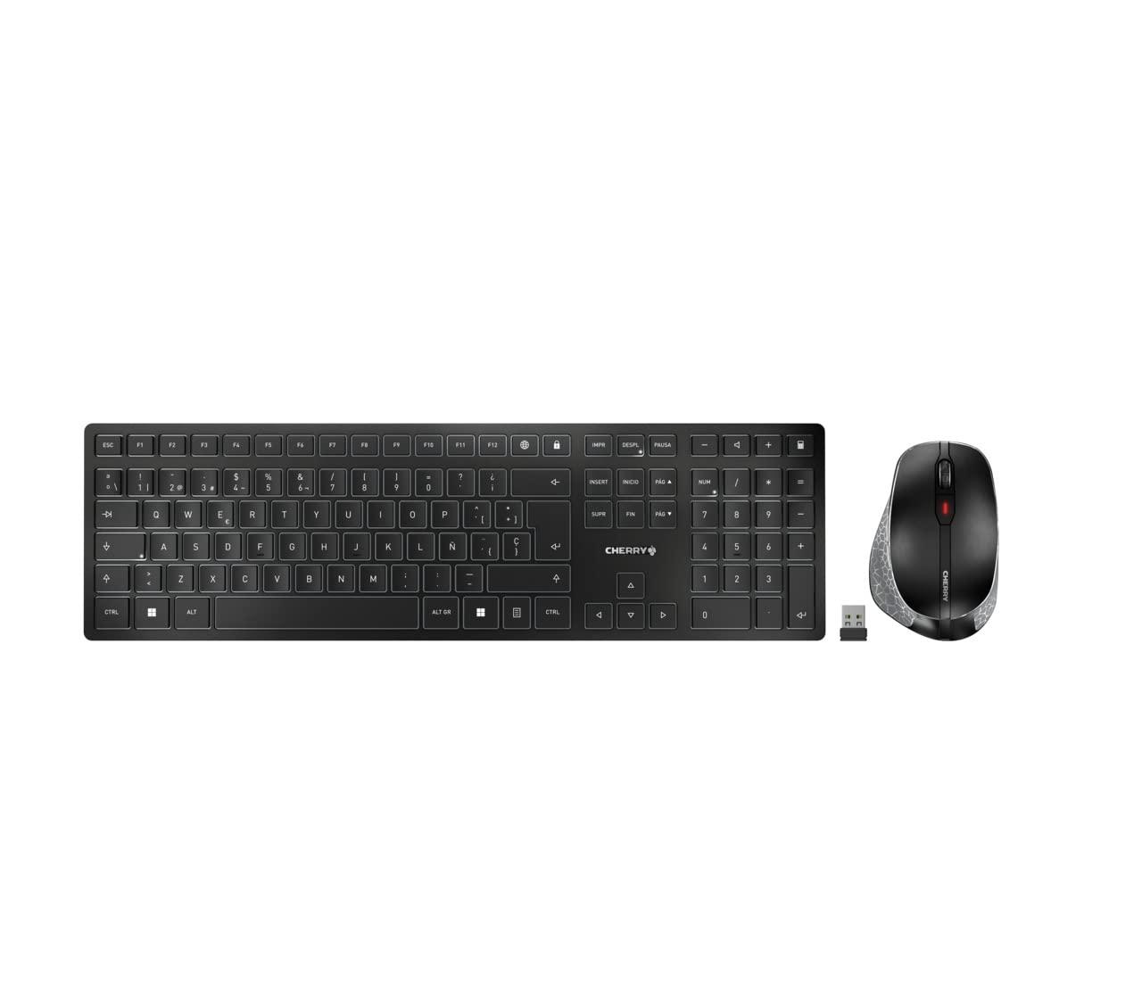 cherry-dw-9500-slim-set-di-tastiera-e-mouse-senza-fili-layout-per-la-spagna-qwerty-bluetooth-o-radio-2-4-ghz-mouse-ergonomico-per-destrimani-nero-grigio