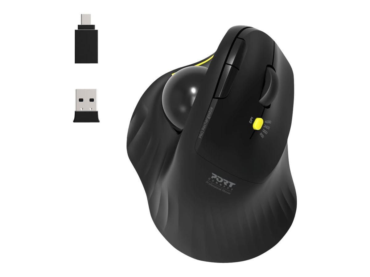 port-connect-mouse-ergonomico-con-sfera-direzionale-bluetooth-senza-fili-ricaricabile-usb-a-usb-c-2-4-ghz-colore-nero