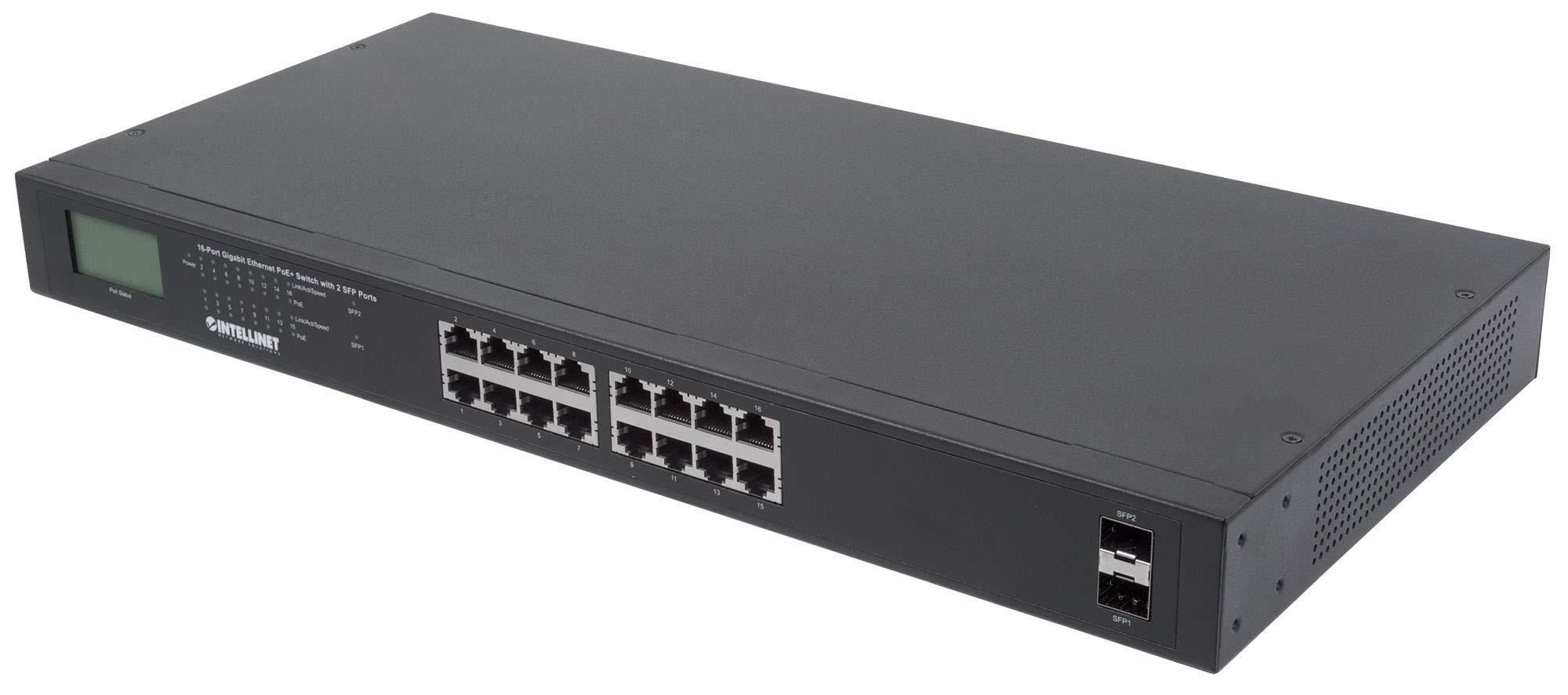 intellinet-16port-gigabit-ethernet-poe-switch-con-2-sfpports-lcdanzeige-ieee-802-3-at-af-power-over-ethernet-poe-poe-conforme-370-w-endspan-19-rack-mount-19-pollici-561259-nero