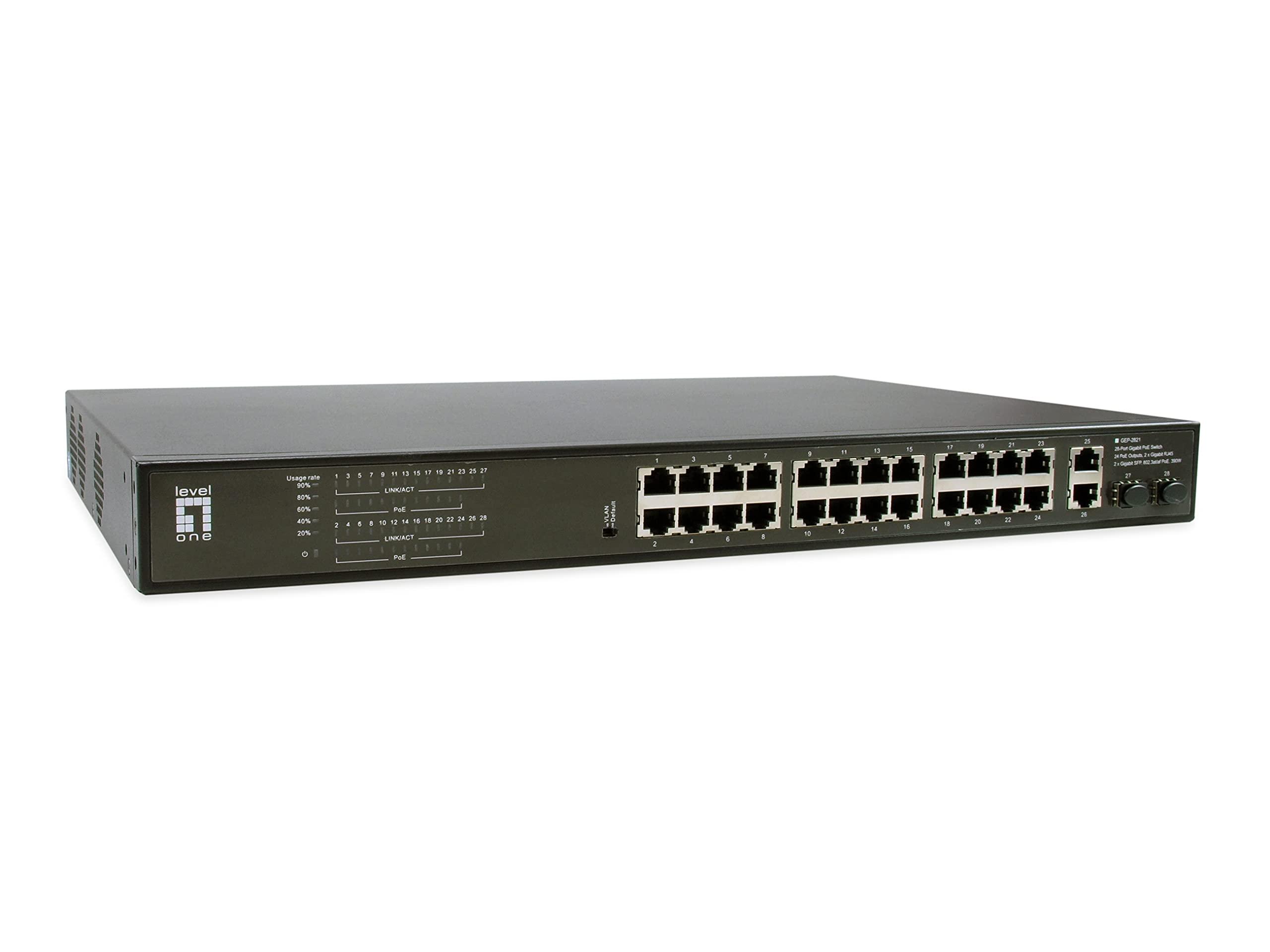 levelone-gep-2821-switch-di-rete-non-gestito-gigabit-ethernet-28x-ge-gep-2821-390w-224poe-10-100-1000-power-over-ethernet-poe-1u-nero