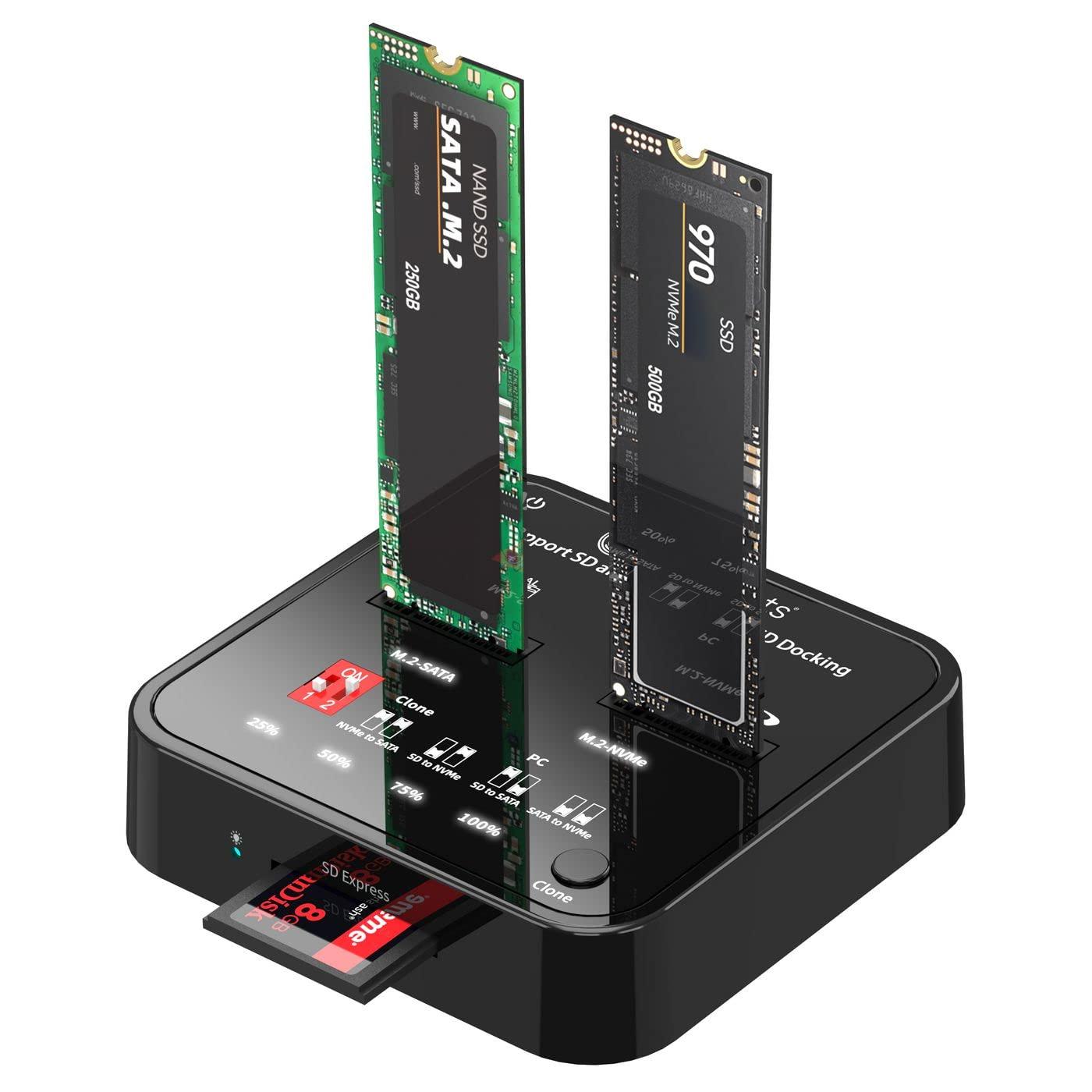 coreparts-usb3-2-type-c-10gbps-m-2-sata-nvme-ssd-clone-docking-cloner-sata-nvme-ssd-clone-docking-with-sd-express-card-reader-box-includes-usb-c-cable-power-supply-and-user