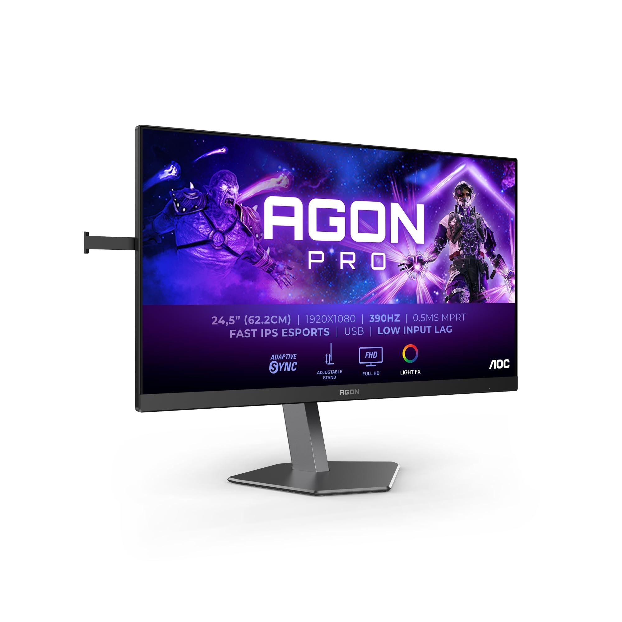 aoc-agon-pro-ag256fs-monitor-gaming-fhd-da-24-5-pollici-390-hz-0-5-ms-freesync-premium-g-sync-comp-hdr400-2x-hdmi-displayport-usb-hub-nero-grigio-ips-adaptive-sync