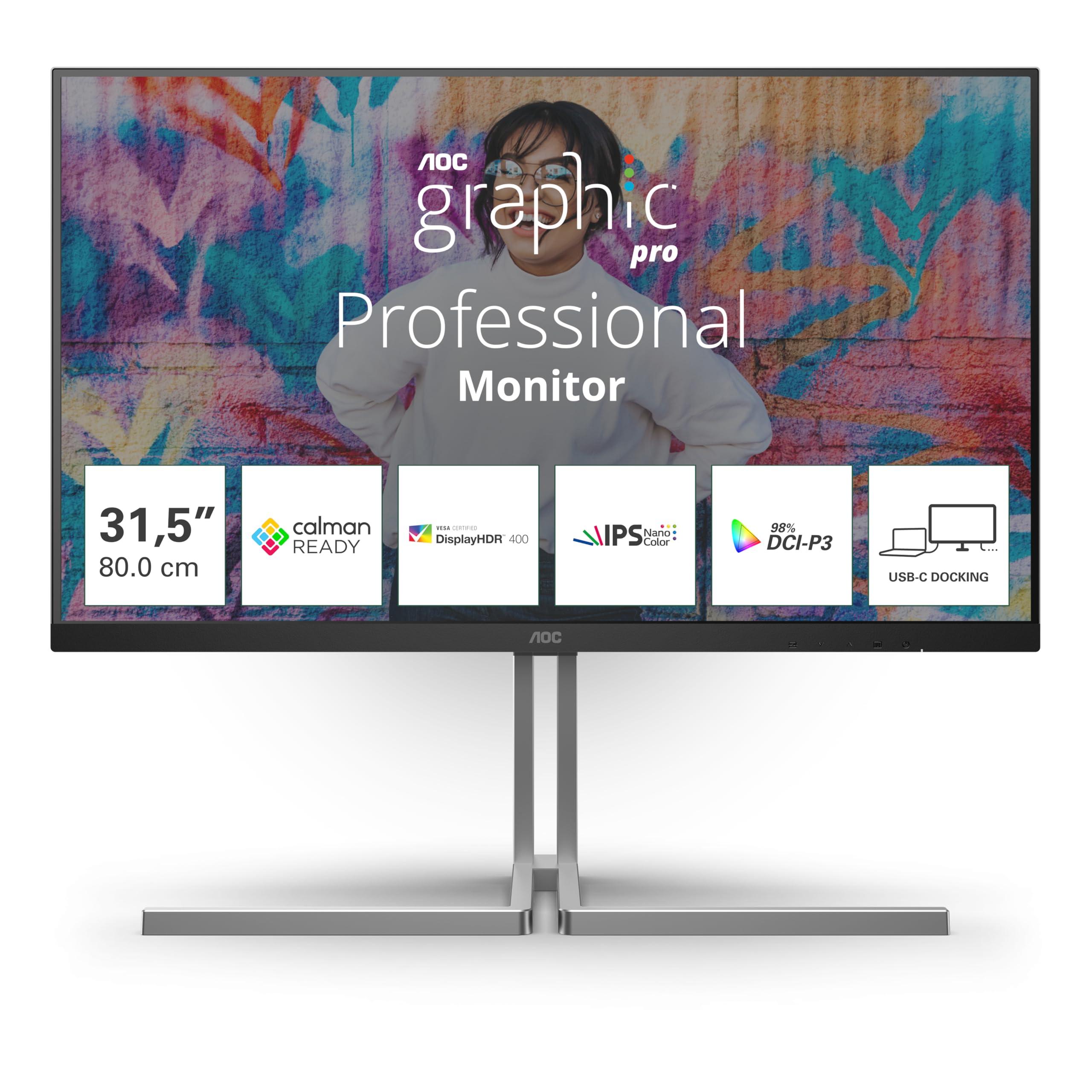 aoc-graphic-monitor-u32u3cv-31-5-pollici-3840x2160-fhd-60hz-nano-ips-panel-4ms-gtg-usb-hub-speakers-height-adjustment-hdmi2x-2-0-dp-1x-1-4-adaptive-sync-vesa-hdr400-certified-nero-argento