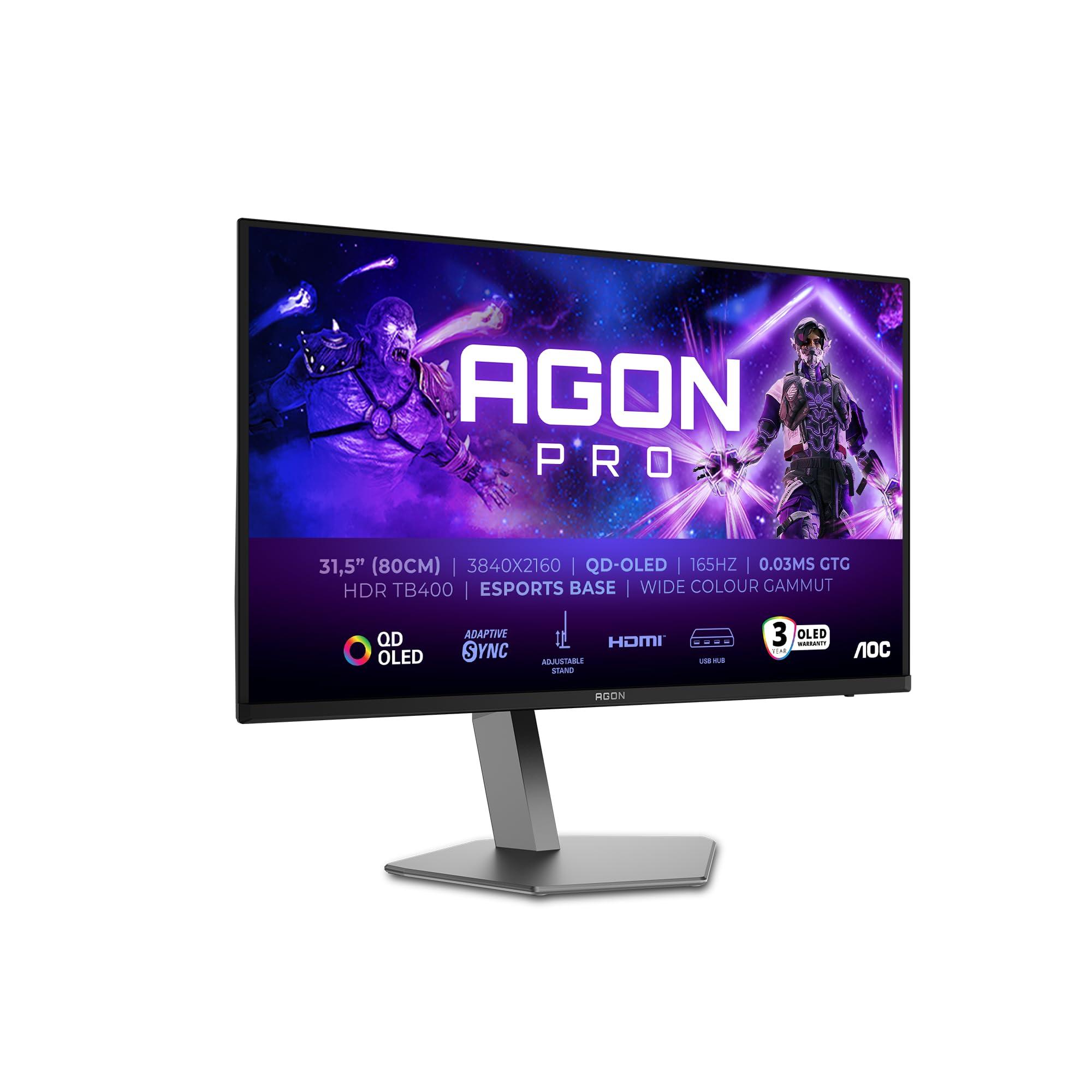aoc-monitor-ag326ud-31-5-pollici-3840x2160-uhd-165hz-qd-oled-panel-0-03ms-gtg-usb-hub-speakers-height-adjustment-hdmi2x-2-1-dp-1x-1-4-adaptive-sync-hdr400-trueblack-g-sync-compatible-nero