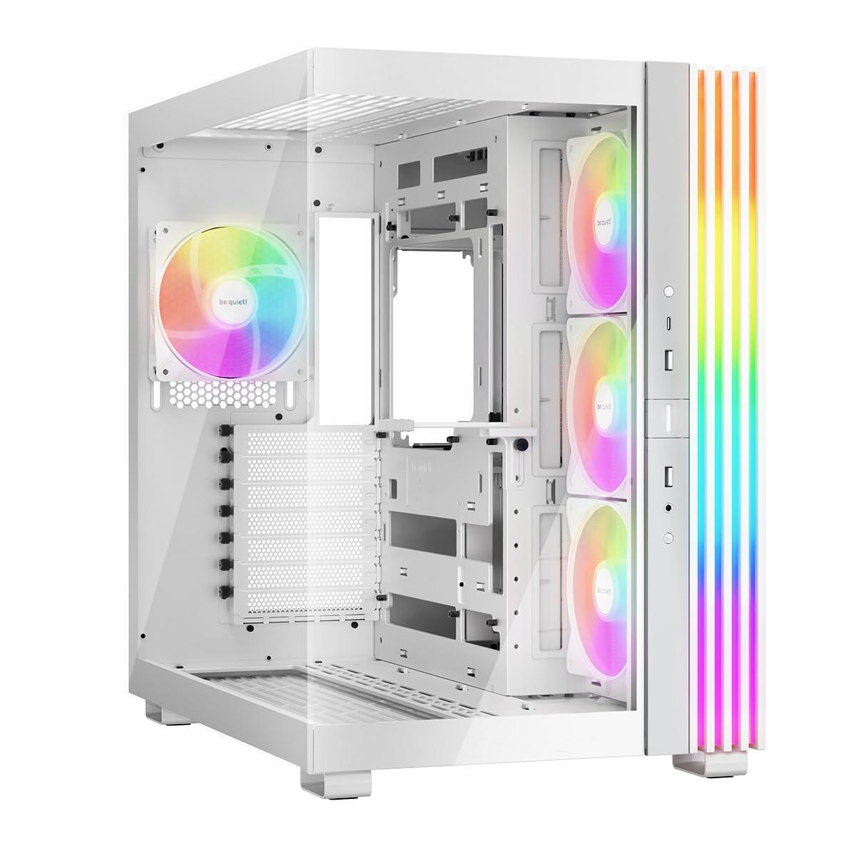 be-quiet-light-base-600-lx-white-pc-case-vista-panoramica-mozzafiato-show-case-design-dual-chamber-striscia-led-argb-massiccia-4-ventole-lx-pwm-invertite-e-utilizzabili-orizzontalmente