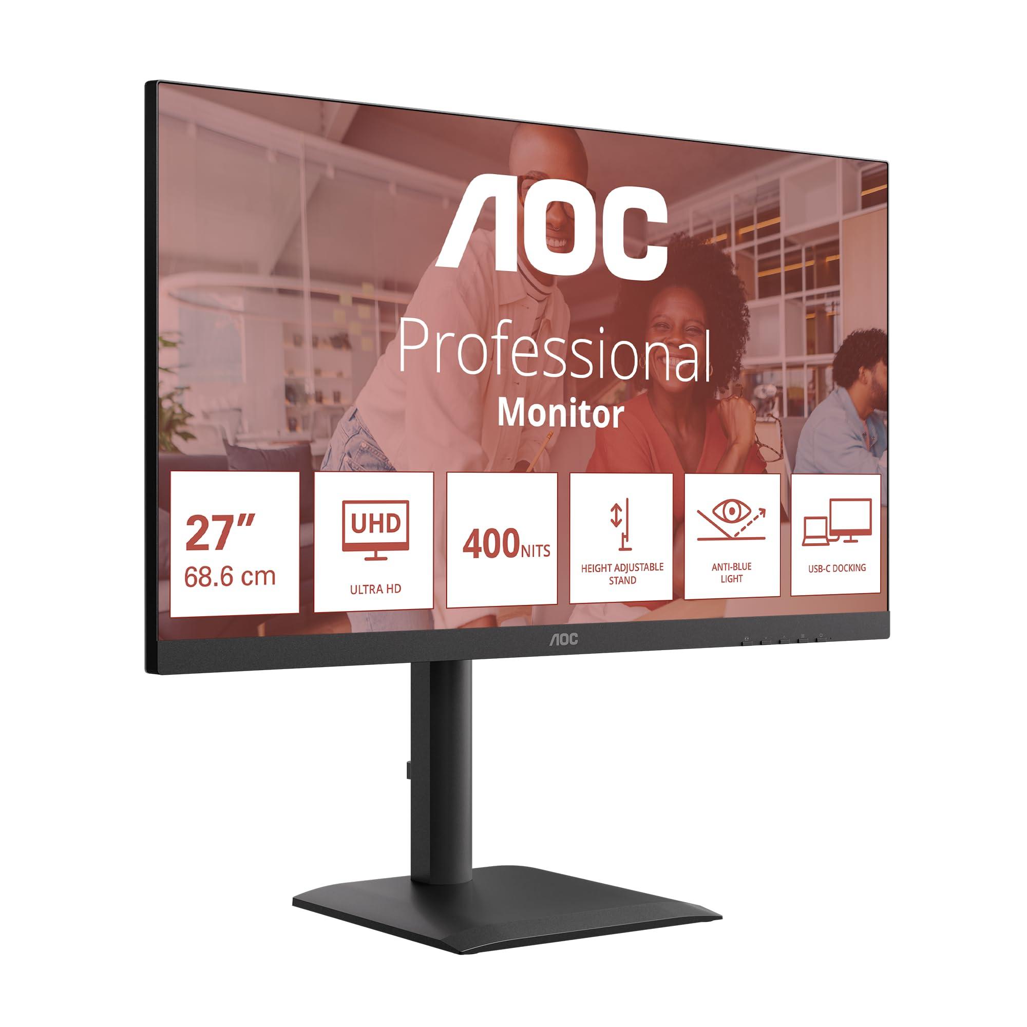 aoc-u27e4cv-da-27-pollici-uhd-monitor-60-hz-pannello-ips-gtg-4-ms-sincronizzazione-adattiva-hdr-ready-regolazione-dell-altezza-altoparlanti-3840-x-2160-hdmi-2x-2-0-dp-1x1-4-hub-usb-nero