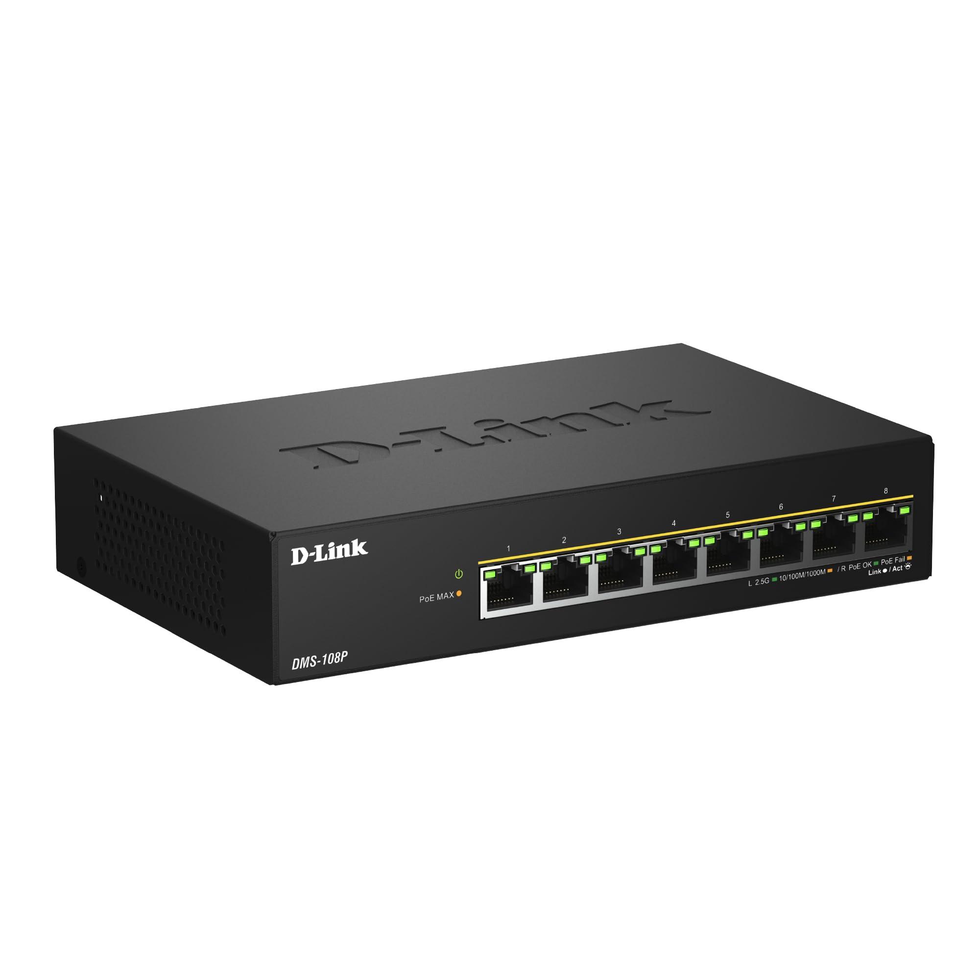 d-link-dms-108p-switch-poe-non-gestito-8-porte-multi-gigabit-2-5gbe-230w-802-3af-at-bt-fanless-plug-play-struttura-in-metallo-igmp-snooping-qos-ethernet-efficiente