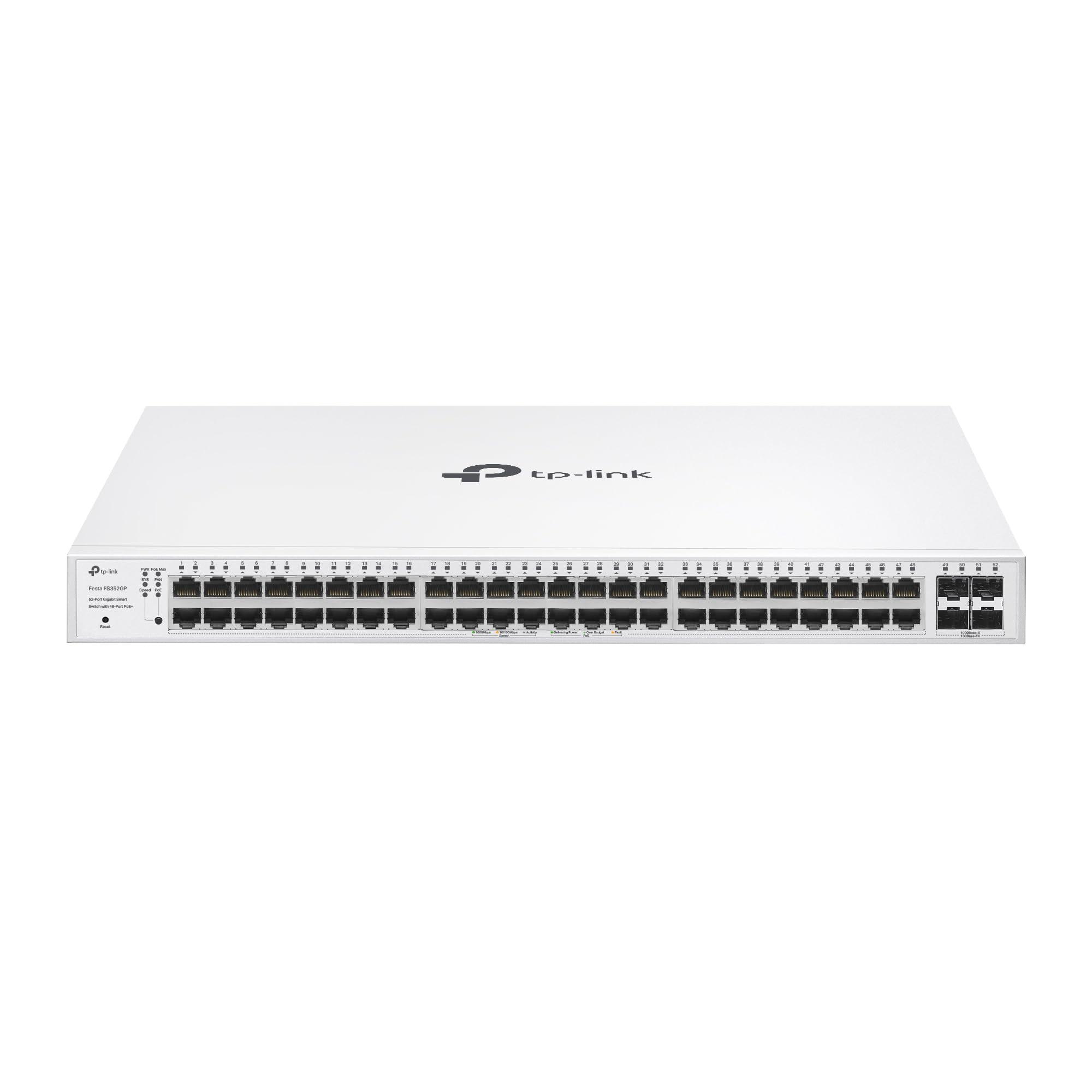 tp-link-smart-switch-52-porte-gigabit-con-4-sfp-slots-zero-touch-provision-self-organizing-network-static-routing-vlan-acl-igmp-snooping-gestione-centralizzata-gratuita-del-cloud-festa-fs352g