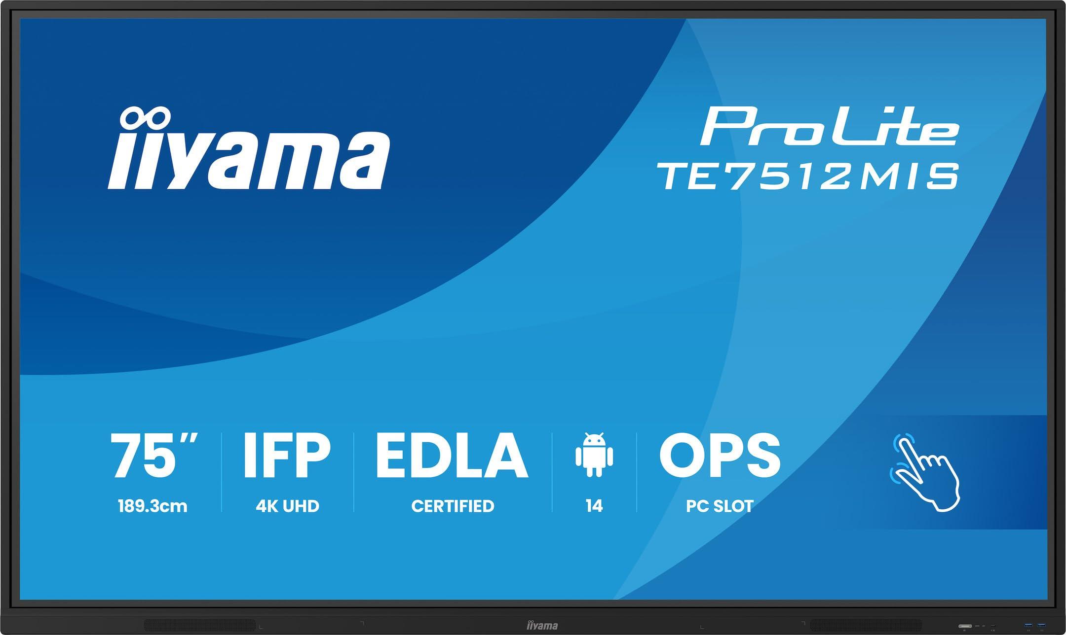 iiyama-prolite-te7512mis-b4ag-189-3-cm-75-va-dled-large-formato-display-4k-uhd-40-touchpoint-puretouch-ir-vga-hdmi-dp-usb-c-usb3-2-rs-232c-rj45-hdmi-out-7h-ops-wifi-android-14-os-iicontrol-antiglare