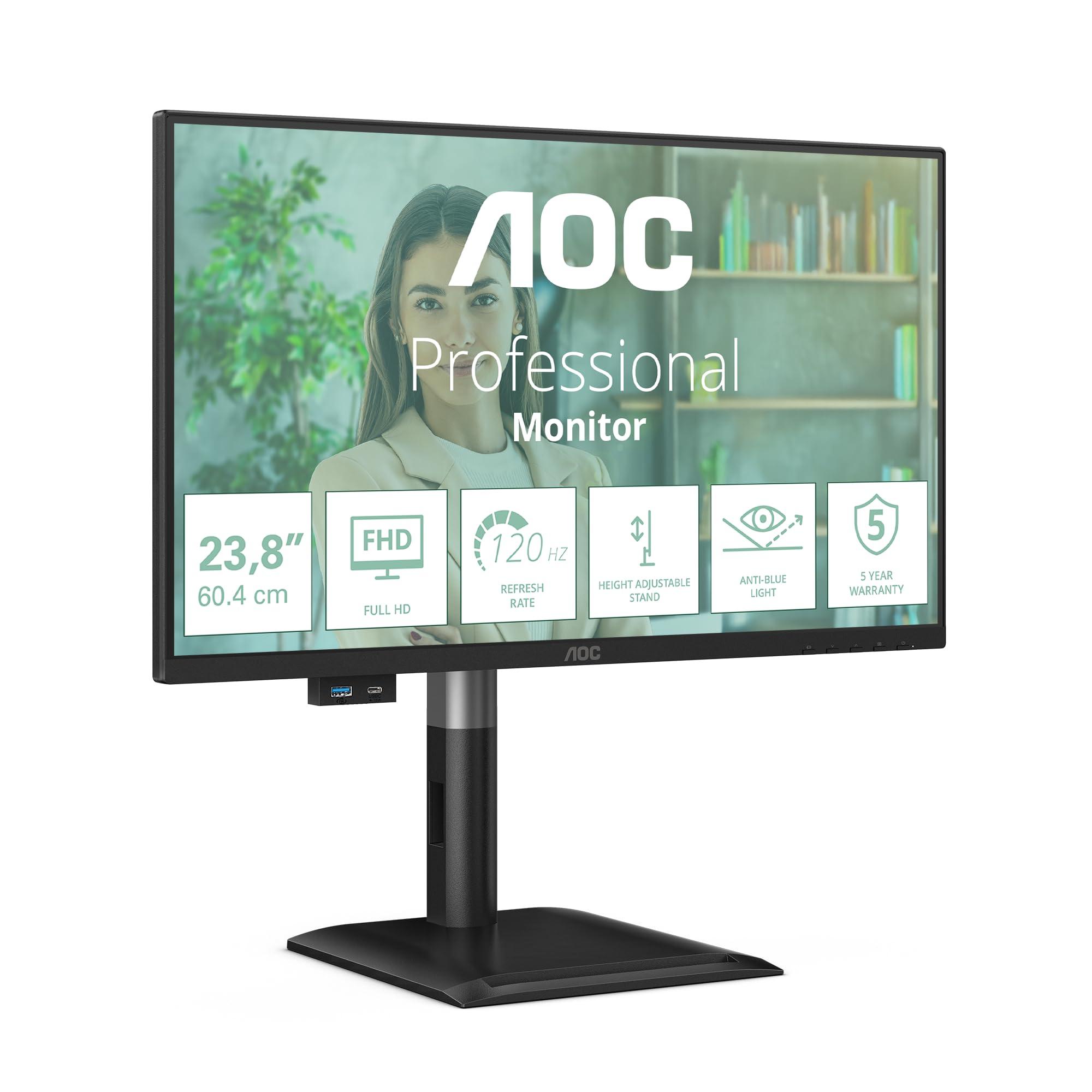 aoc-monitor-24p4cv-da-23-8-pollici-fhd-usb-c-120-hz-pannello-ips-gtg-4-ms-sinc-adattiva-modalita-hdr-regolazione-dell-altezza-altoparlanti-1920-x-1080-hdmi-1x-1-4-dp-1-4-hub-usb-nero