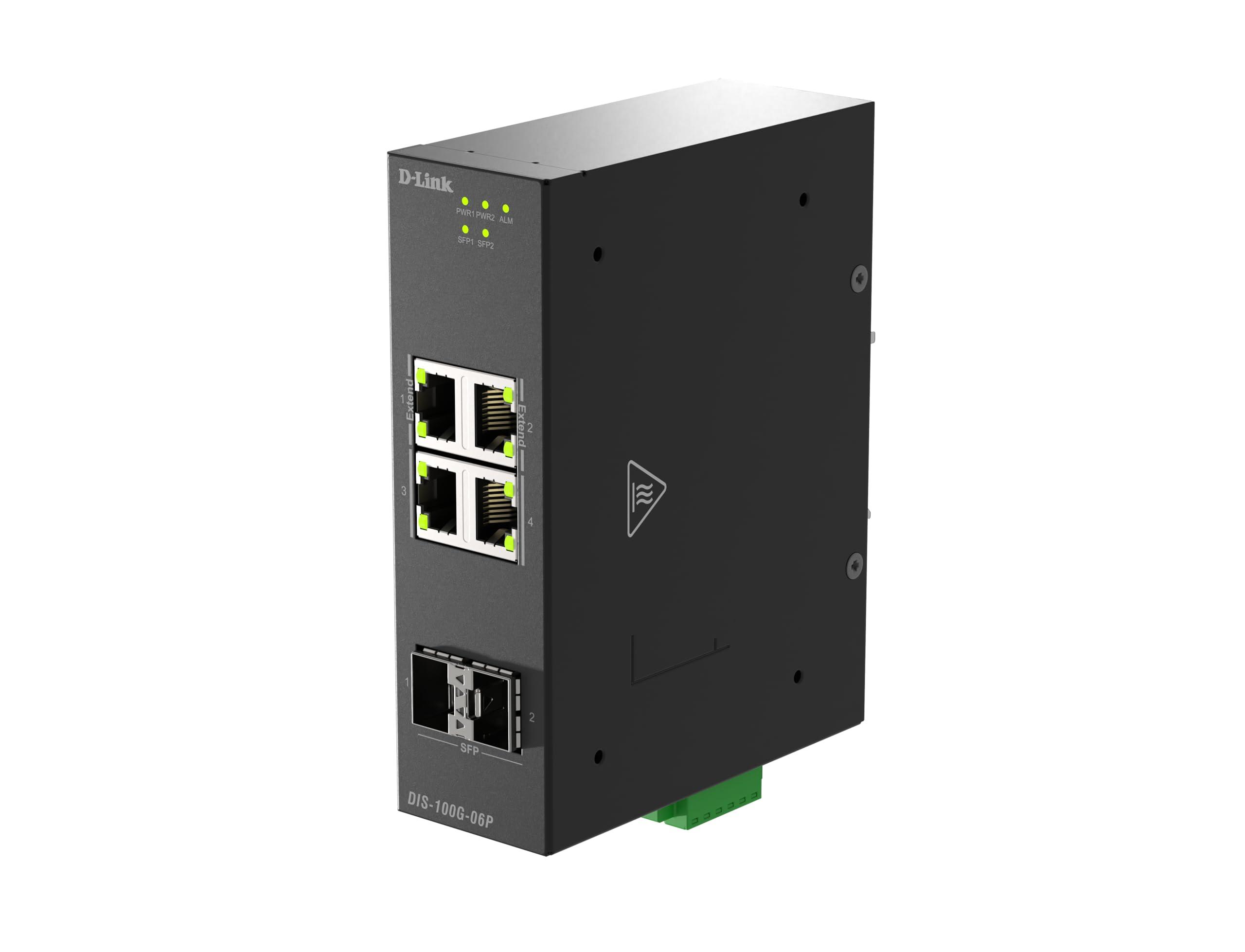 d-link-dis-100g-06-switch-industriale-gigabit-non-gestito-6-porte-4-rj45-2-sfp-scocca-in-metallo-ip40-40-75-c-doppia-alimentazione-senza-ventola-montaggio-guida-din-ethernet-efficiente