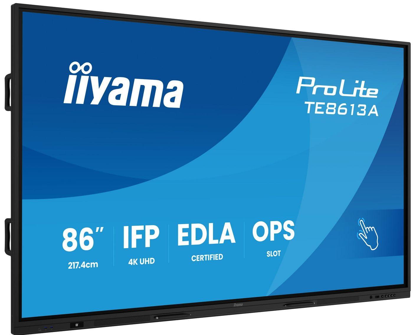 iiyama-prolite-te8613a-b2ag-display-interattivo-ips-217-4-cm-86-4-k-uhd-40-punti-touch-puretouch-ir-hdmi-dp-usb-c-dp-alt-usb2-0-3-2-rj45-wifi-ops-android-14-google-edla-pir-nfc-antiglare-7h