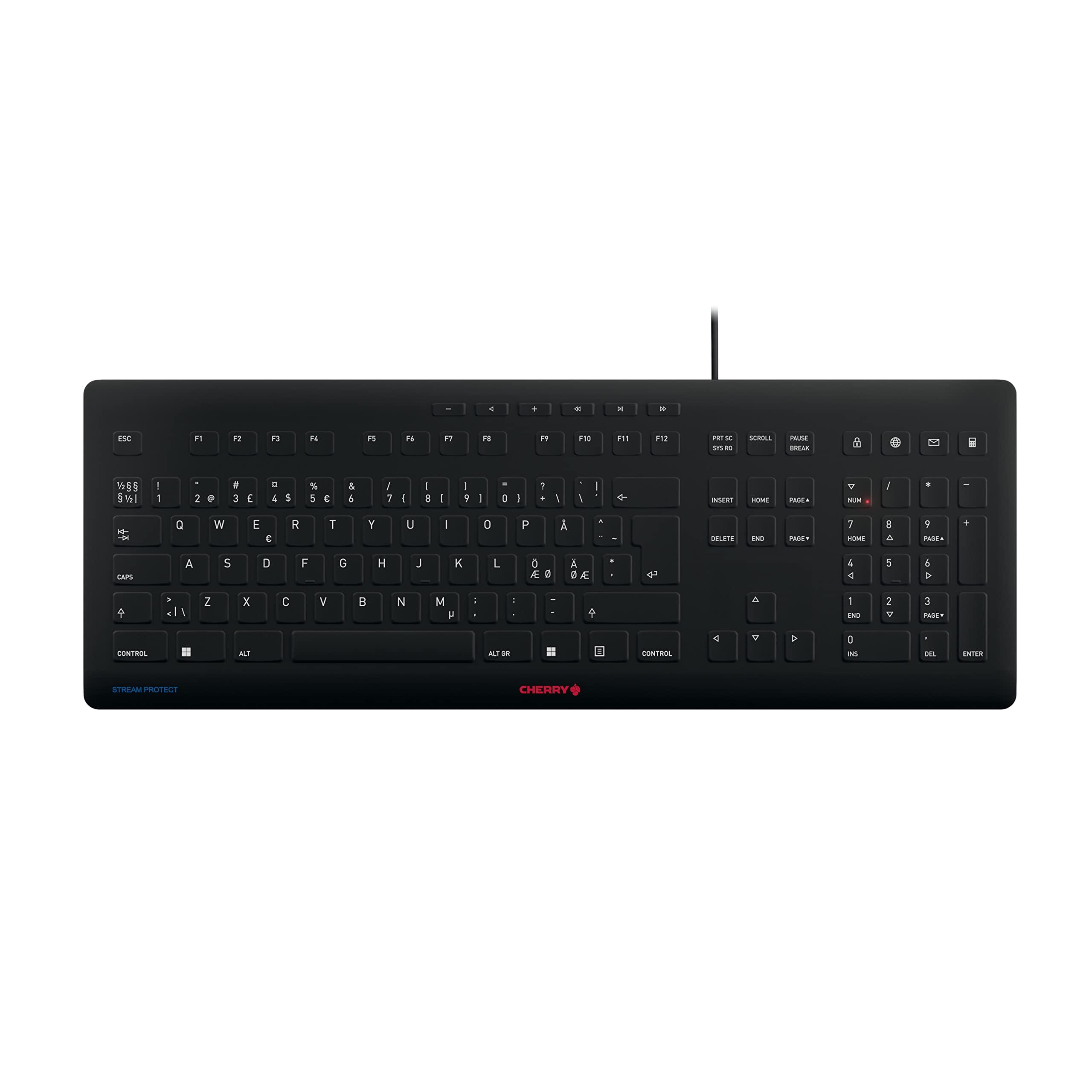 cherry-stream-protect-keyboard-tastiera-con-filo-con-copritastiera-removibile-in-silicone-layout-per-i-paesi-nordici-qwerty-design-piatto-disinfettabile-nero