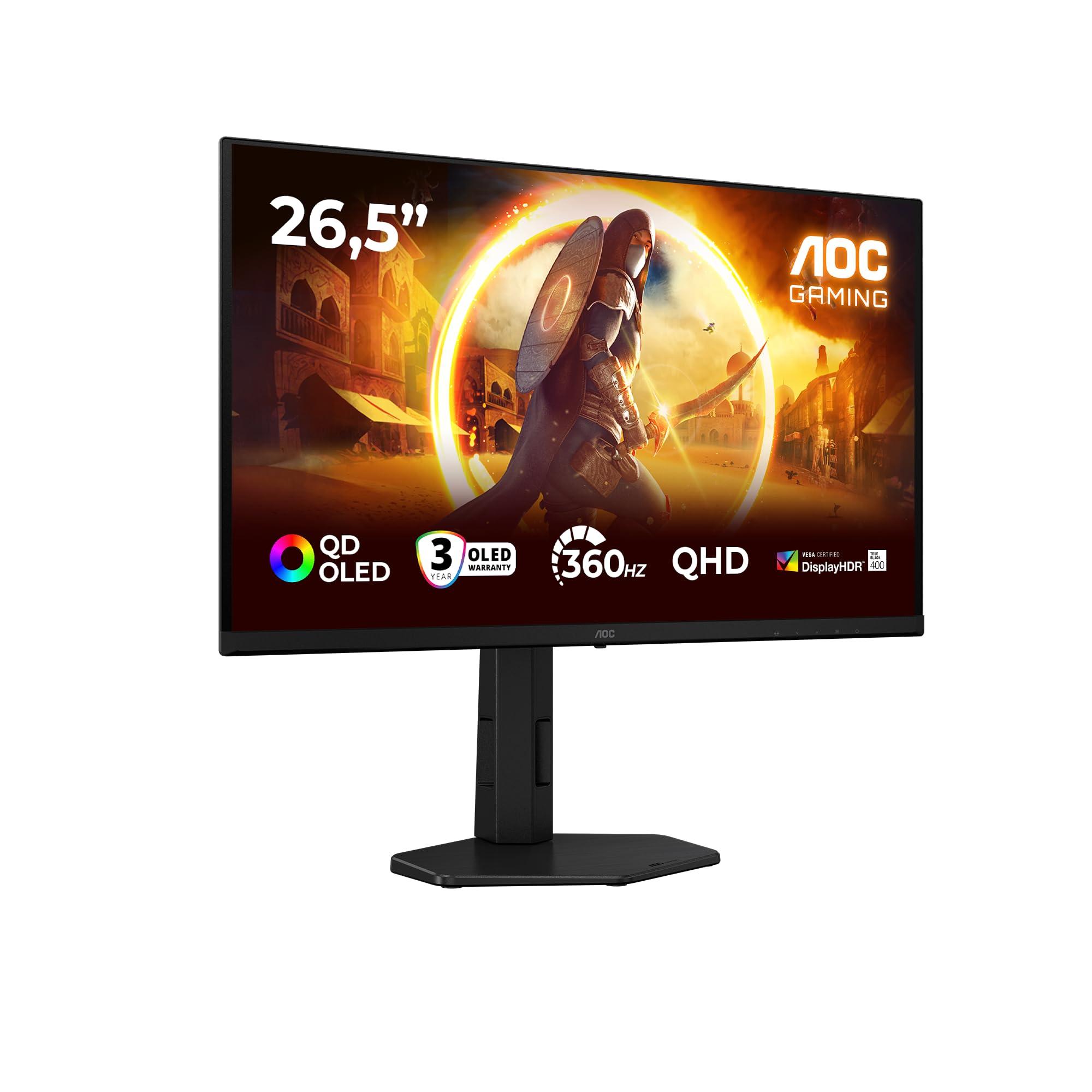 aoc-monitor-q27g4sdr-26-5-pollici-2560x1440-wqhd-360hz-qd-oled-panel-0-03ms-gtg-usb-hub-height-adjustment-hdmi2x-2-1-dp-1x-1-4-adaptive-sync-hdr400-trueblack-g-sync-compatible-nero