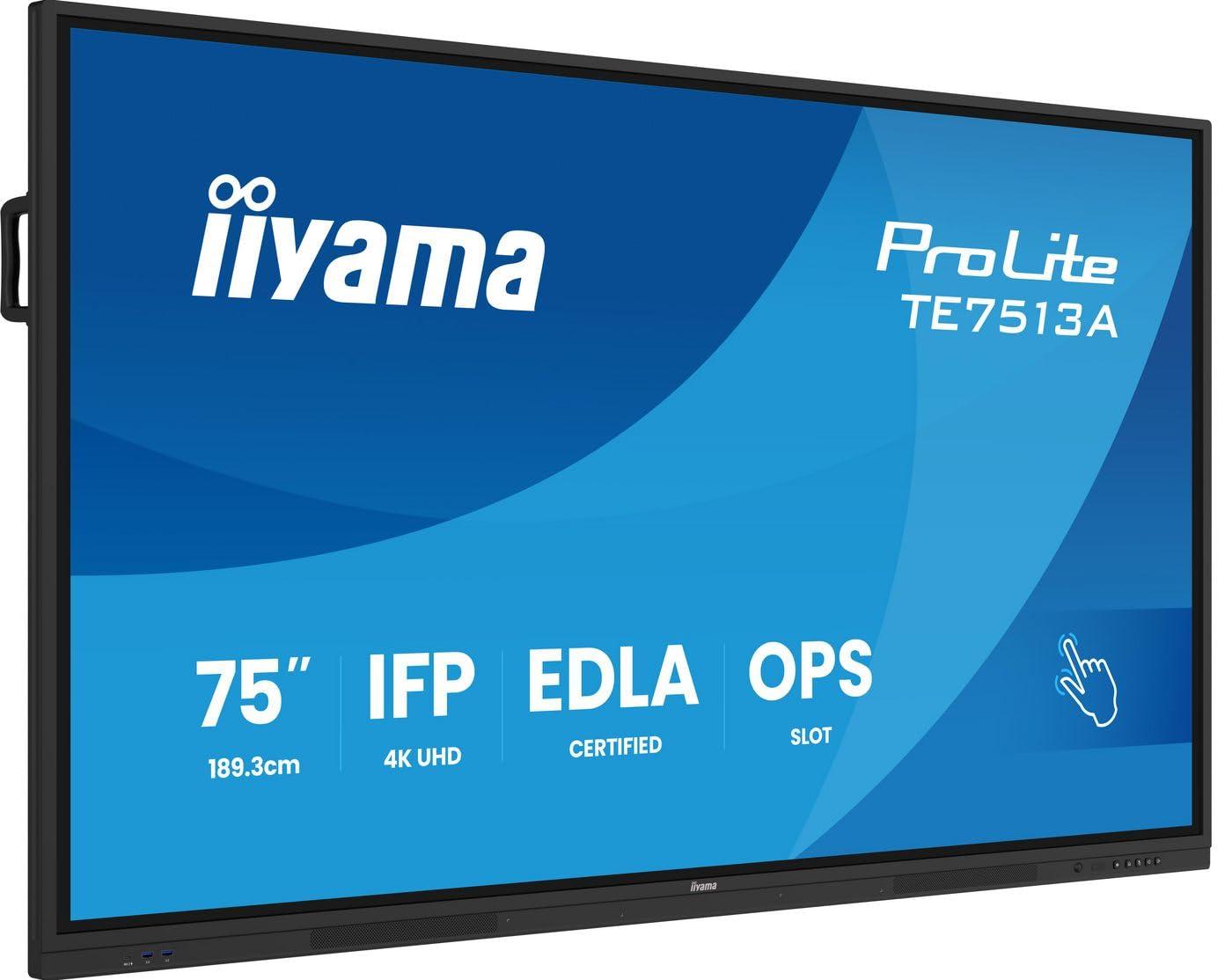 iiyama-prolite-te7513a-b2ag-display-interattivo-ips-189-3-cm-75-4k-uhd-40-punti-touch-puretouch-ir-hdmi-dp-usb-c-dp-alt-usb2-0-3-2-rj45-wifi-ops-android-14-google-edla-pir-nfc-antiglare-7h-24