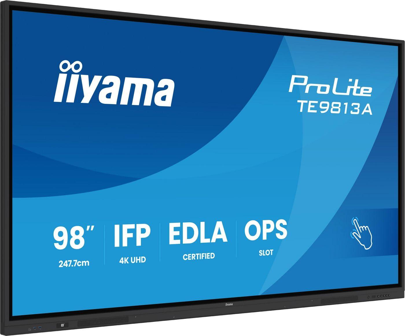 iiyama-prolite-te9813a-b2ag-display-interattivo-ips-247-7-cm-98-4-k-uhd-40-punti-touch-puretouch-ir-hdmi-dp-usb-c-dp-alt-usb2-0-3-2-rj45-wifi-ops-android-14-google-edla-pir-nfc-antiglare-7h-24