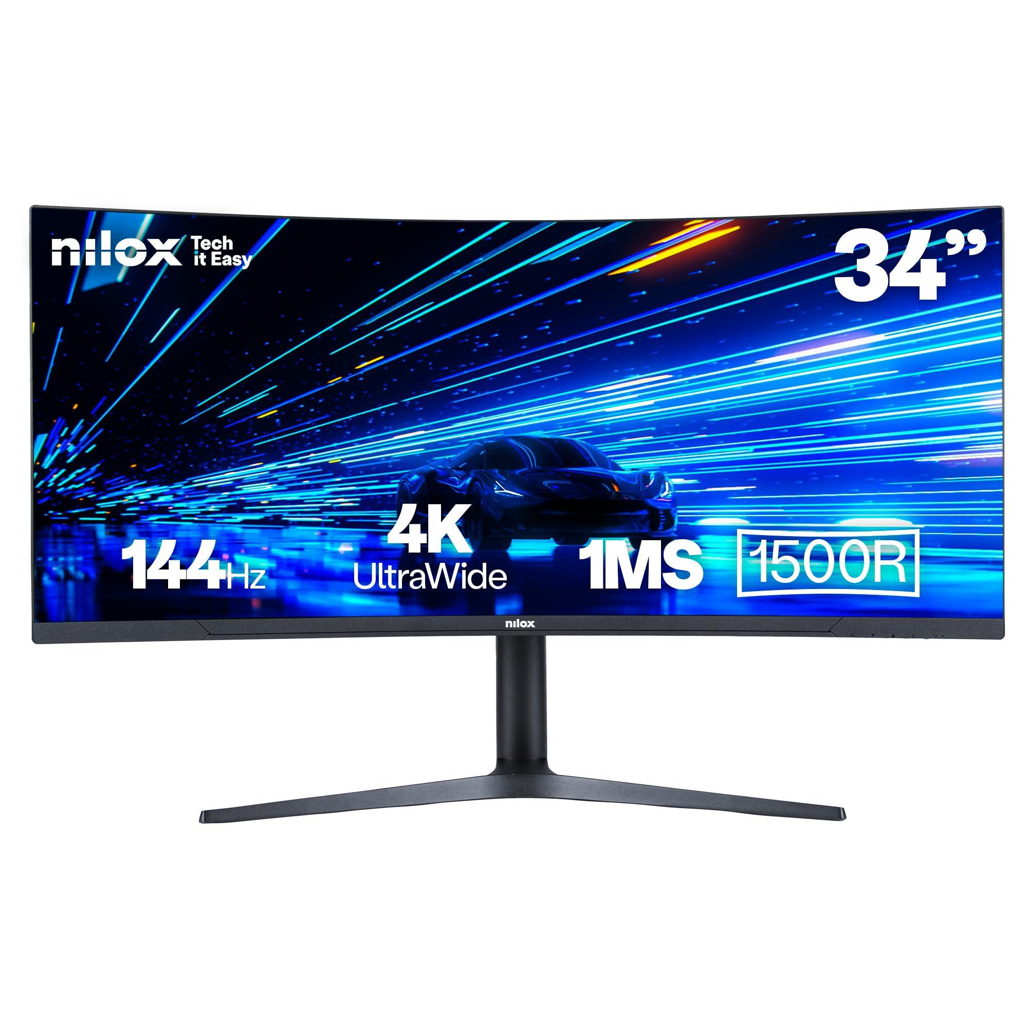 nilox-nxm344kd11-monitor-gaming-curvo-34-pollici-monitor-gaming-4k-con-frequenza-165hz-e-tempo-di-risposta-1ms-ingressi-hdmi-e-dp-monitor-pc-con-immagini-chiare-e-nitide-per-gioco-fluido