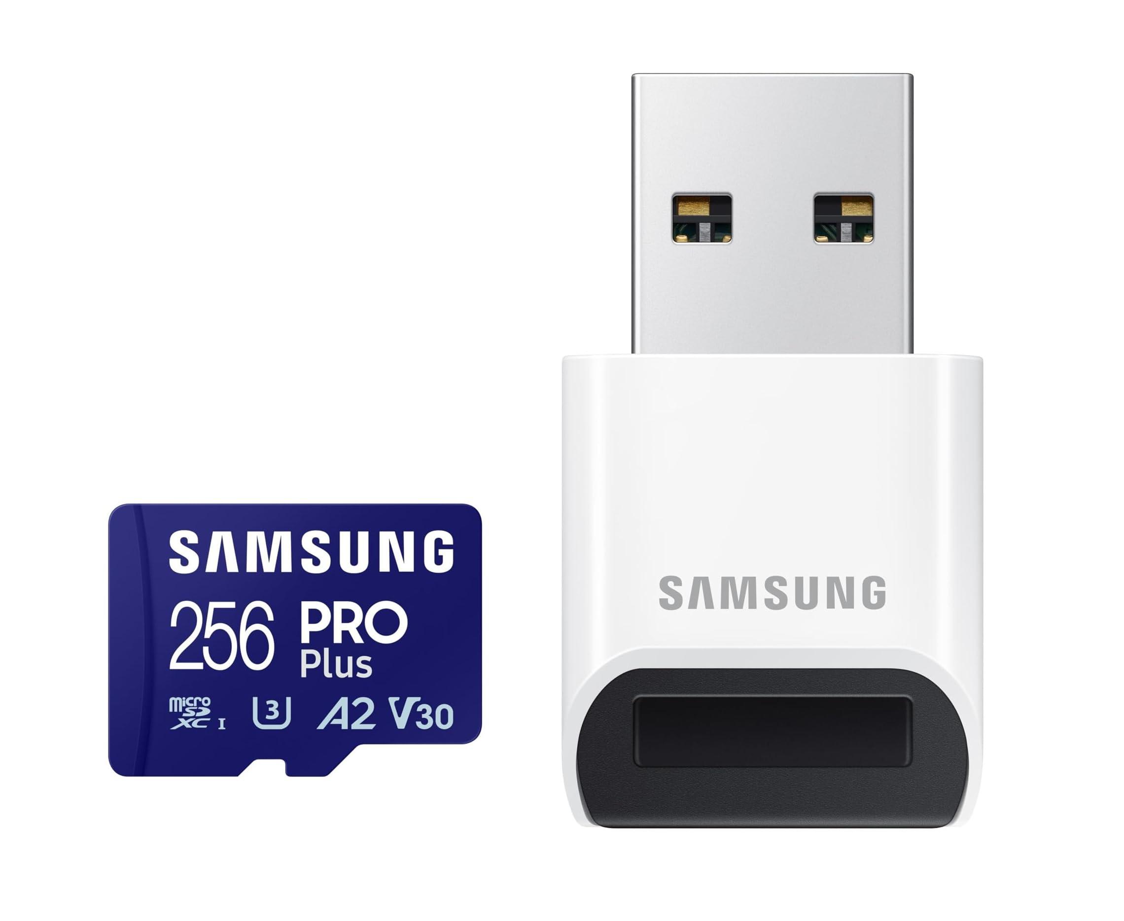 samsung-memorie-mb-md256sb-pro-plus-scheda-microsd-da-256gb-uhs-i-u3-fino-a-180-mb-s-usb-card-reader-incluso