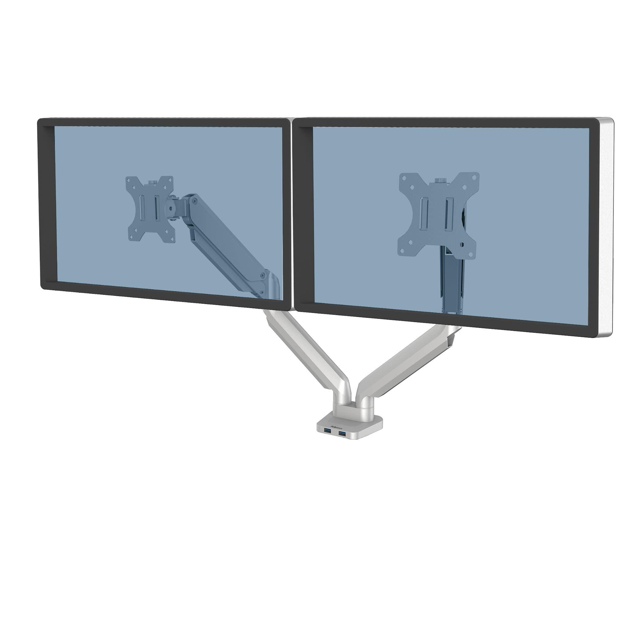 fellowes-8056501-braccio-monitor-doppio-platinum-series-con-funzioni-di-oscillazione-inclinazione-rotazione-2-porte-usb-dimensioni-massime-monitor-27-9-kg-colore-argento