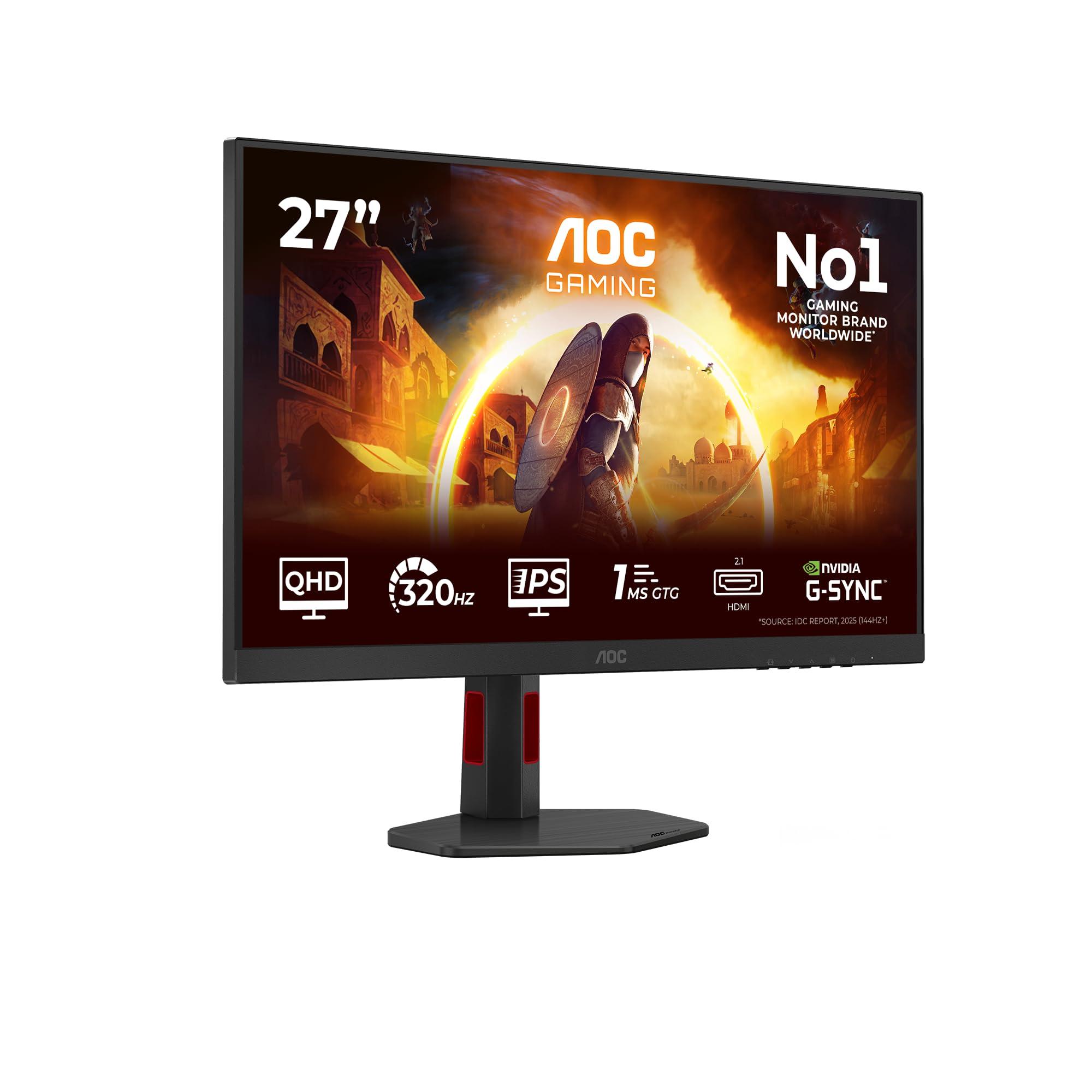 aoc-gaming-monitor-q27g4sru-27-pollici-2560x1440-wqhd-320hz-fast-ips-panel-0-3ms-mprt-usb-hub-speakers-height-adjustment-hdmi2x-2-1-dp-1x-1-4-adaptive-sync-hdr400-g-sync-compatible-nero