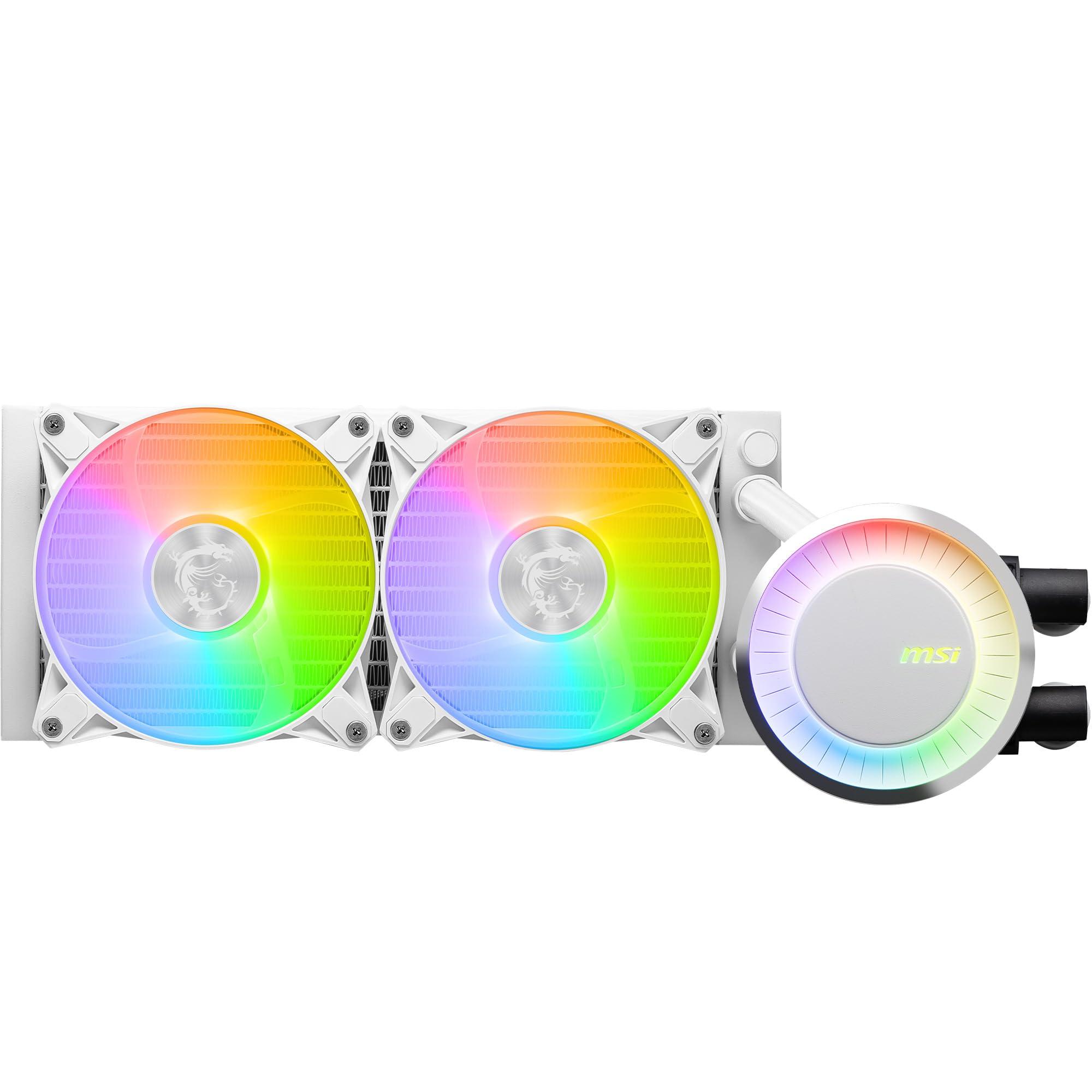 msi-mag-coreliquid-e240-liquid-cooler-bianco-piastra-di-raffreddamento-in-rame-argb-blockhead-ventole-fdb-water-block-a-2-camere-radiatore-split-flow-supporto-mystic-light-per-amd-e-intel