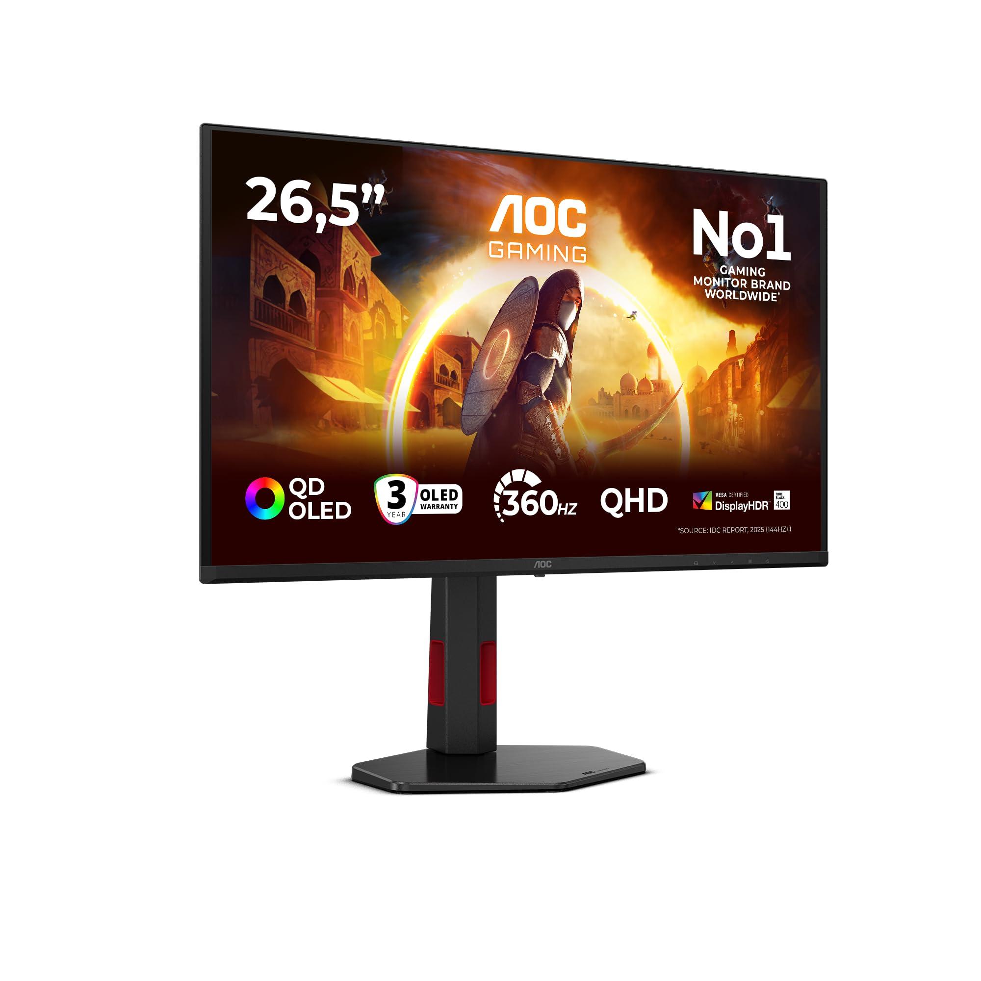 aoc-monitor-q27g4sdr-26-5-pollici-2560x1440-wqhd-360hz-qd-oled-panel-0-03ms-gtg-usb-hub-height-adjustment-hdmi2x-2-1-dp-1x-1-4-adaptive-sync-hdr400-trueblack-g-sync-compatible-nero