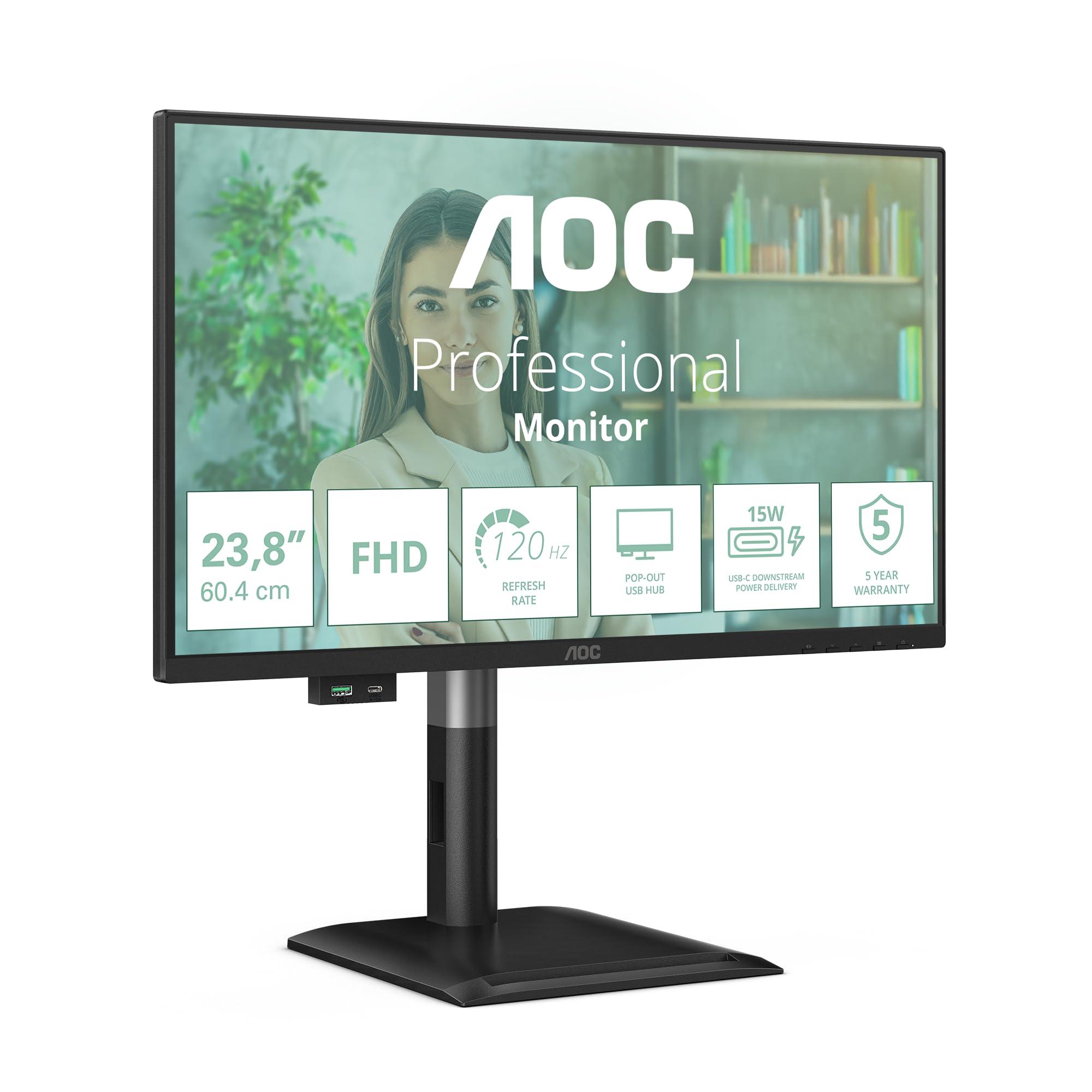 aoc-monitor-24e4u-da-24-pollici-fhd-120-hz-ips-1-ms-mprt-sincronizzazione-adattiva-modalita-hdr-regolazione-dell-altezza-1920-x-1080-hdmi-1x-1-4-dp-1x-1-2-usb-hub-nero