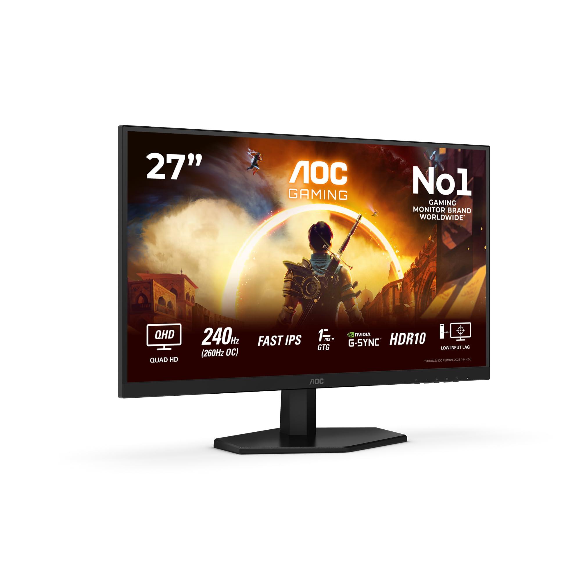aoc-gaming-monitor-q27g42ze-27-pollici-2560x1440-wqhd-260hz-fast-ips-panel-0-3ms-mprt-hdmi1x-2-0-dp-1x-1-4-adaptive-sync-hdr10-g-sync-compatible-nero