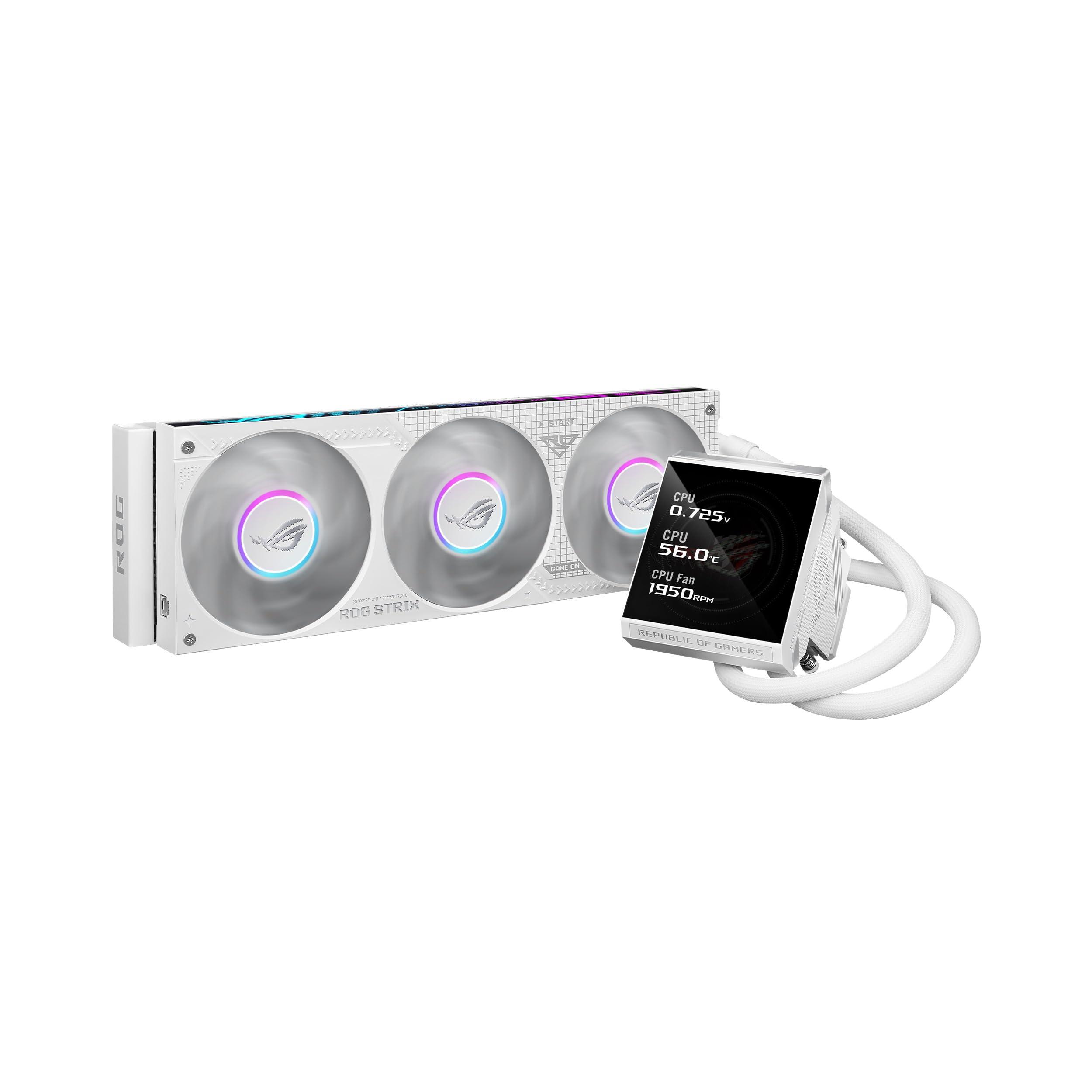 asus-rog-strix-lc-iv-360-argb-lcd-wht-dissipatore-di-calore-a-liquido-per-cpu-q-connector-per-facile-installazione-potente-pompa-schermo-lcd-ips-da-5-08-tre-ventole-rog-argb-aura-edge-bianco