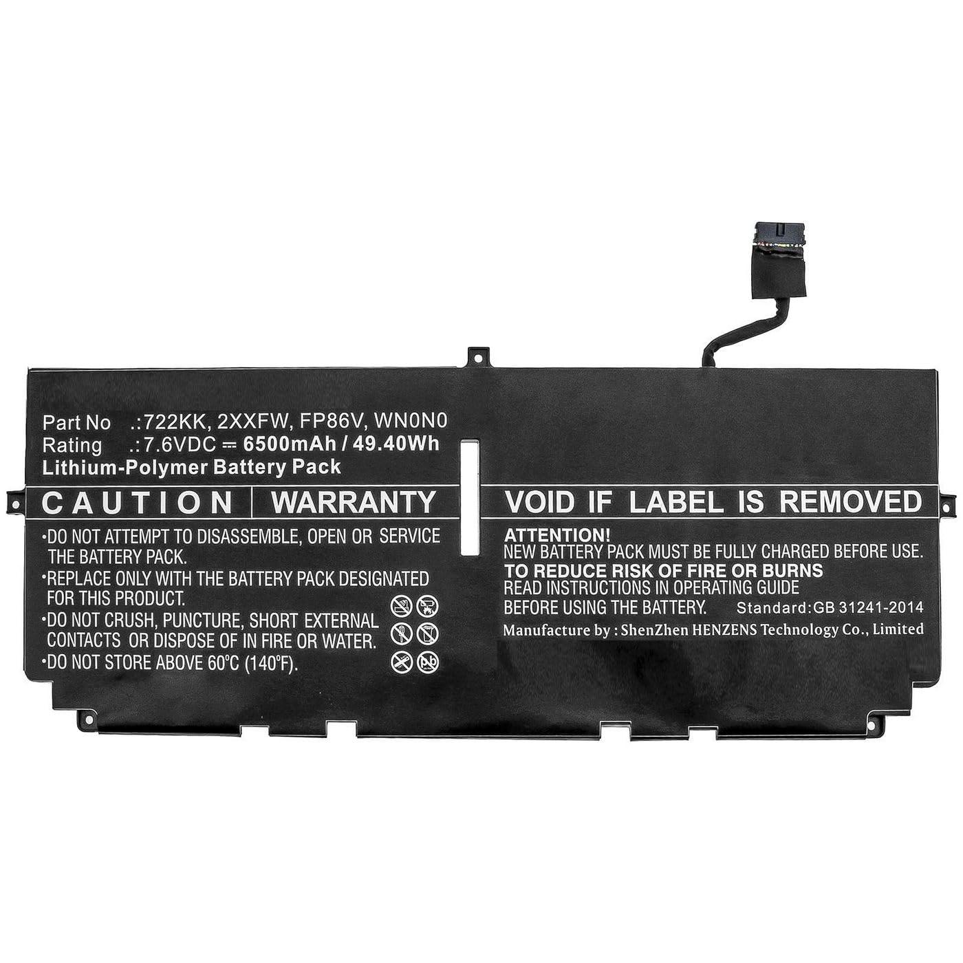 coreparts-laptop-battery-for-dell-49-40wh-li-polymer-7-6v-2xxfw-722kk-fp86v-49-40wh-li-polymer-7-6v-6500mah-for-dell-xps-13-9300-xps-13-9300-2020-xps-13-9300-i5-fhd