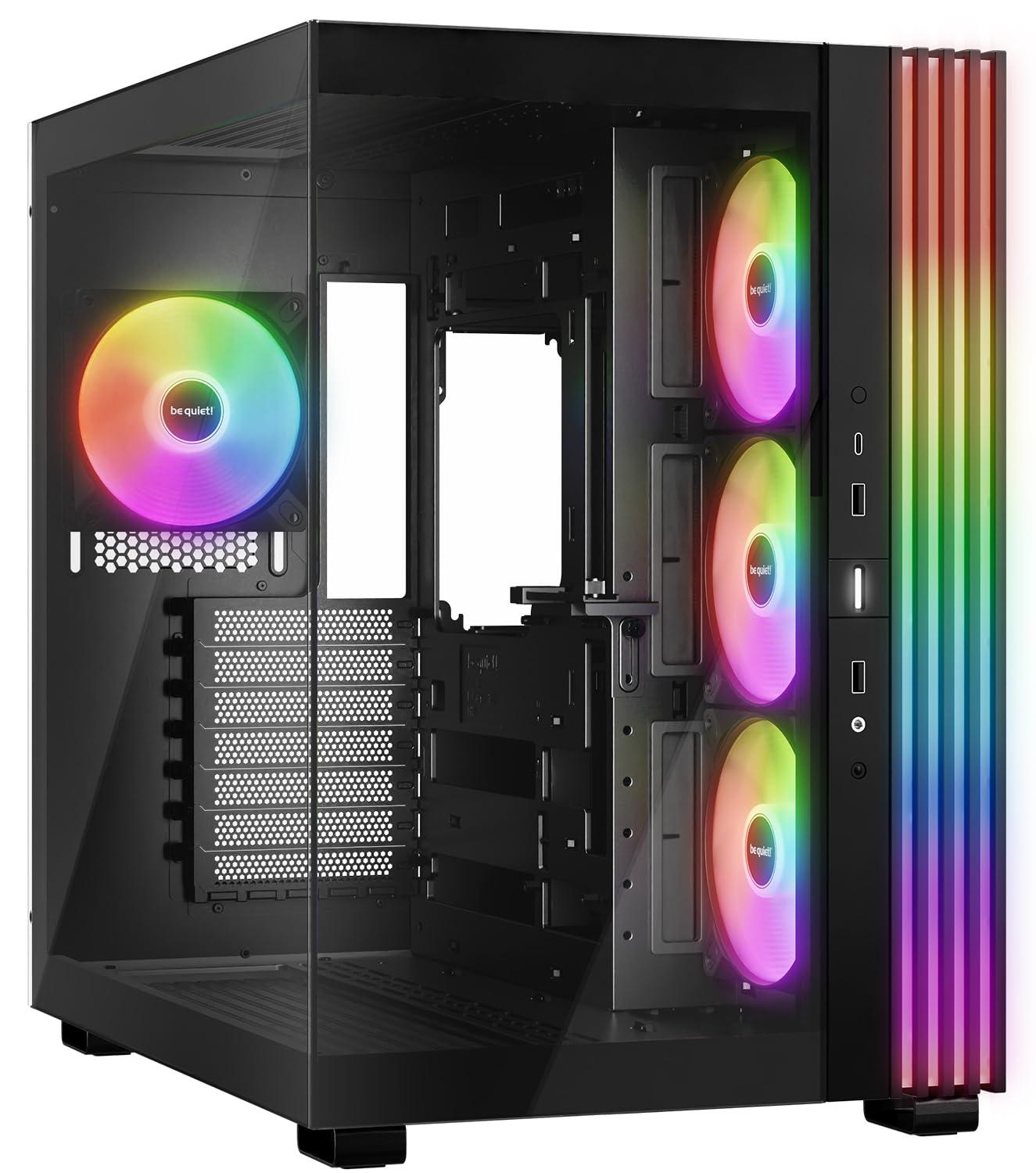 be-quiet-light-base-600-lx-black-pc-case-vista-panoramica-mozzafiato-show-case-design-dual-chamber-striscia-led-argb-massiccia-4-ventole-lx-pwm-invertite-e-utilizzabili-orizzontalmente