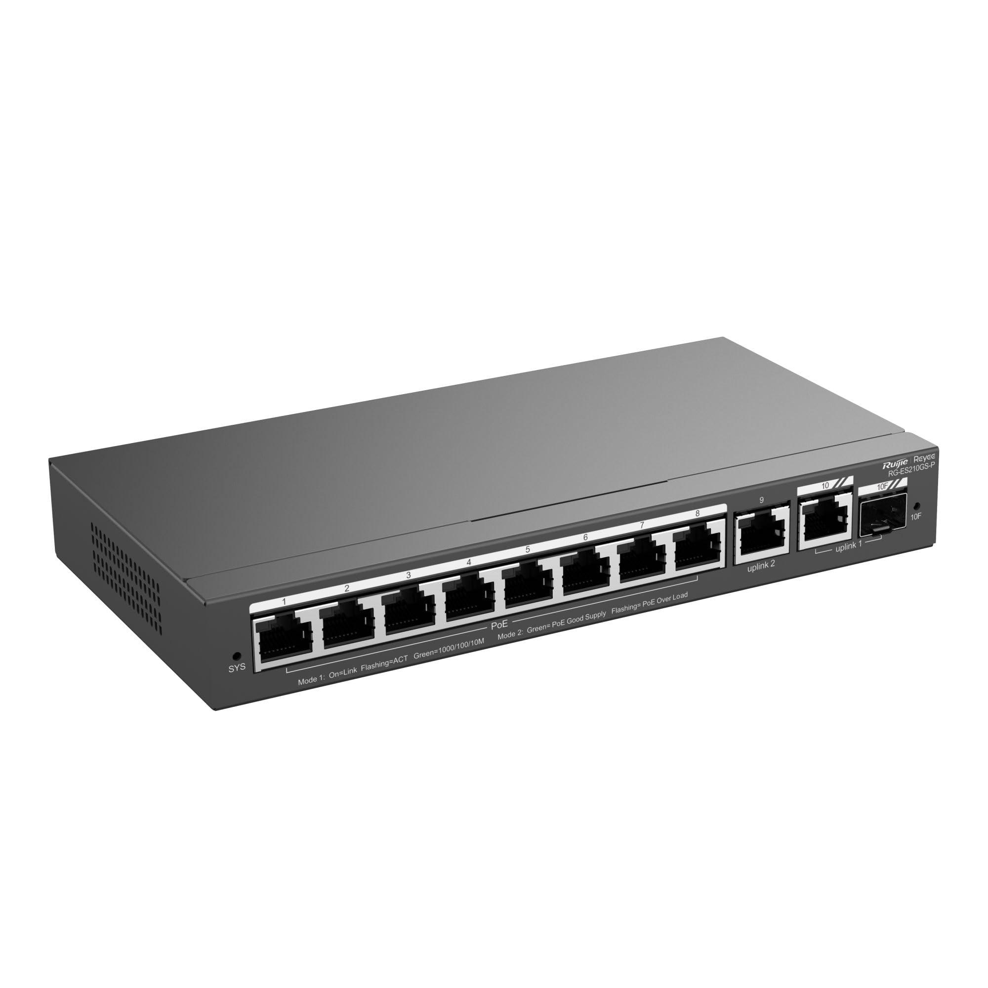 ruijie-networks-rg-es210gs-p-switch-di-rete-gestito-l2-gigabit-ethernet-10-100-1000-supporto-power-over-ethernet-poe-nero-reyee-10-port-gigabit-smart-cloud-managed-poe-switch-120w-poe