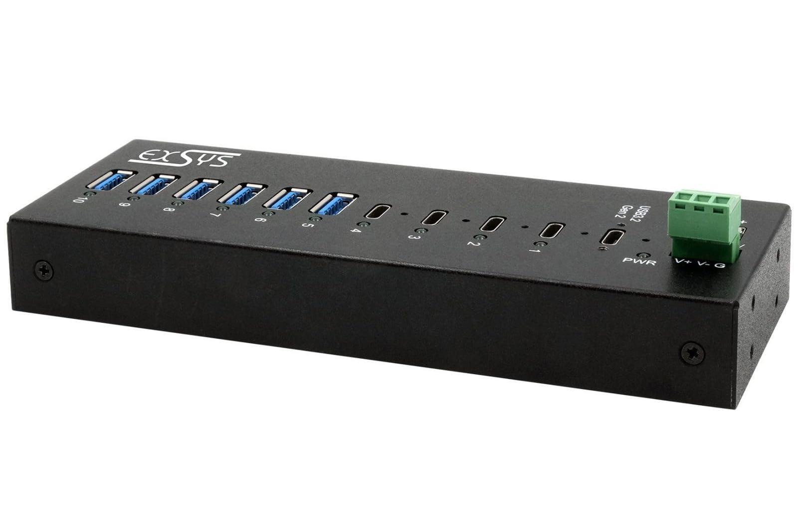 exsys-gmbh-10-port-usb-3-2-gen-2x1-metall-hub-4x-usb-c-6x-usb-a-ex-12280hms