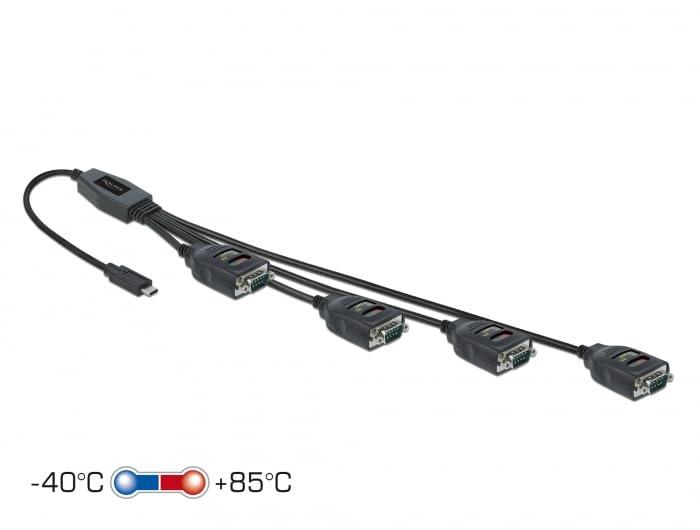 delock-adaptador-usb-tipo-c-a-4-x-seriell-rs-232-db9-mit-15-kv-esd-schutz