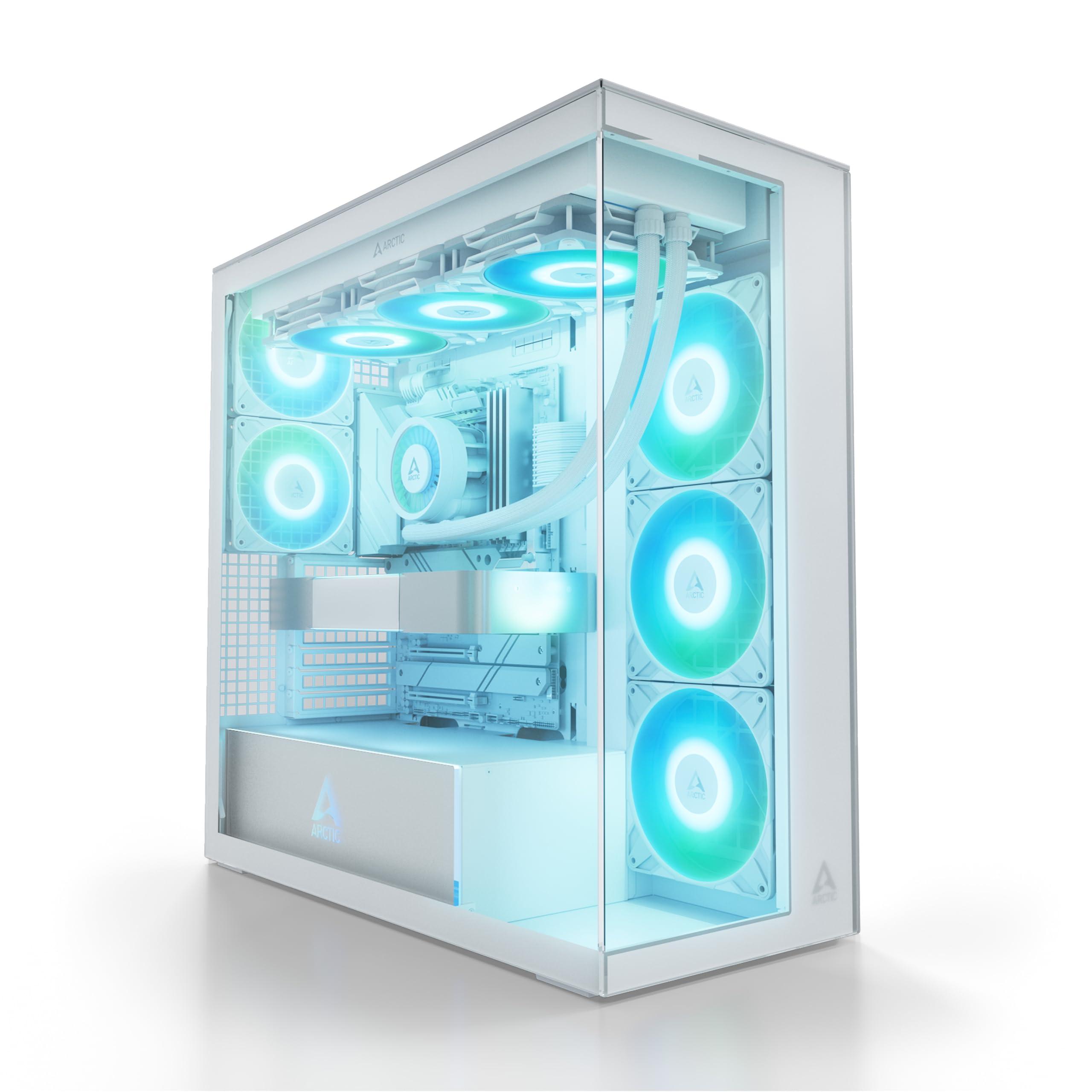 arctic-xtender-white-clear-glass-case-per-pc-vetro-panoramico-temperato-supporto-per-radiatore-2-x-420-mm-torre-midi-e-atx-5x-ventole-a-rgb-preinstallate-bianco