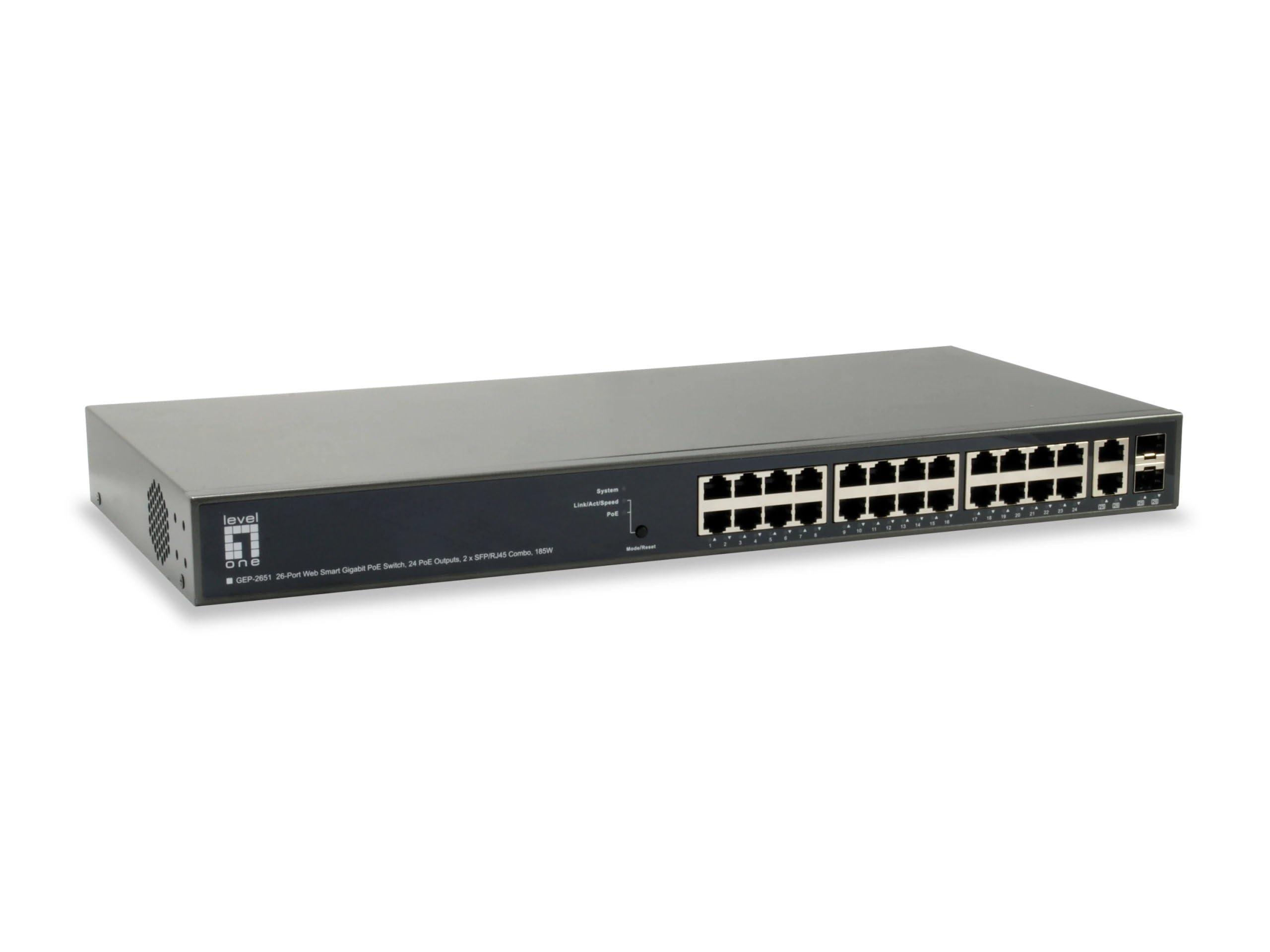 level-one-levelone-26-port-web-smart-gigabit-poe-switch-24-poe-outputs-gep-2651