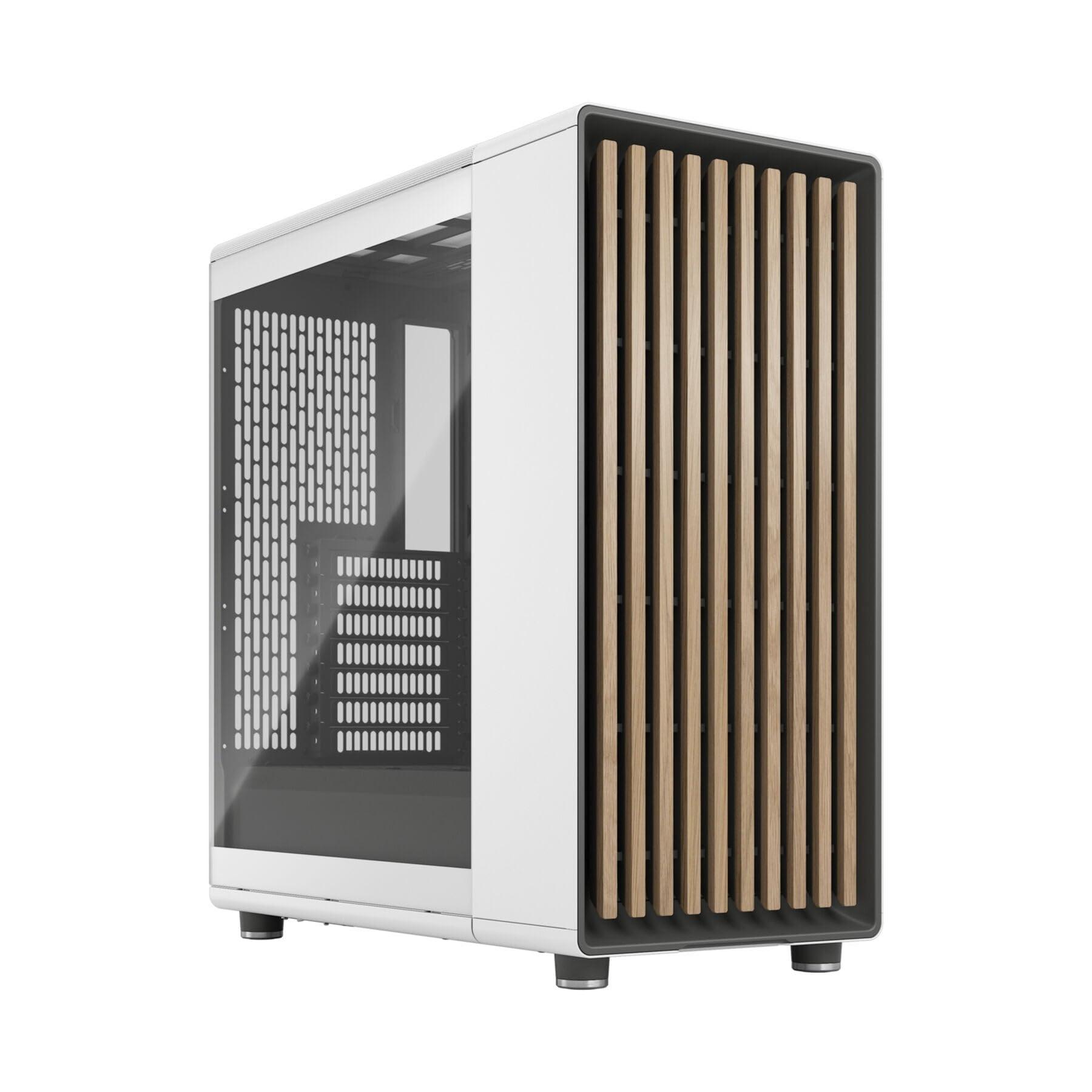 fractal-design-north-chalk-white-tempered-glass-clear-frontale-in-rovere-pannello-laterale-in-vetro-due-ventole-pwm-aspect-da-140-mm-incluse-design-interno-intuitivo