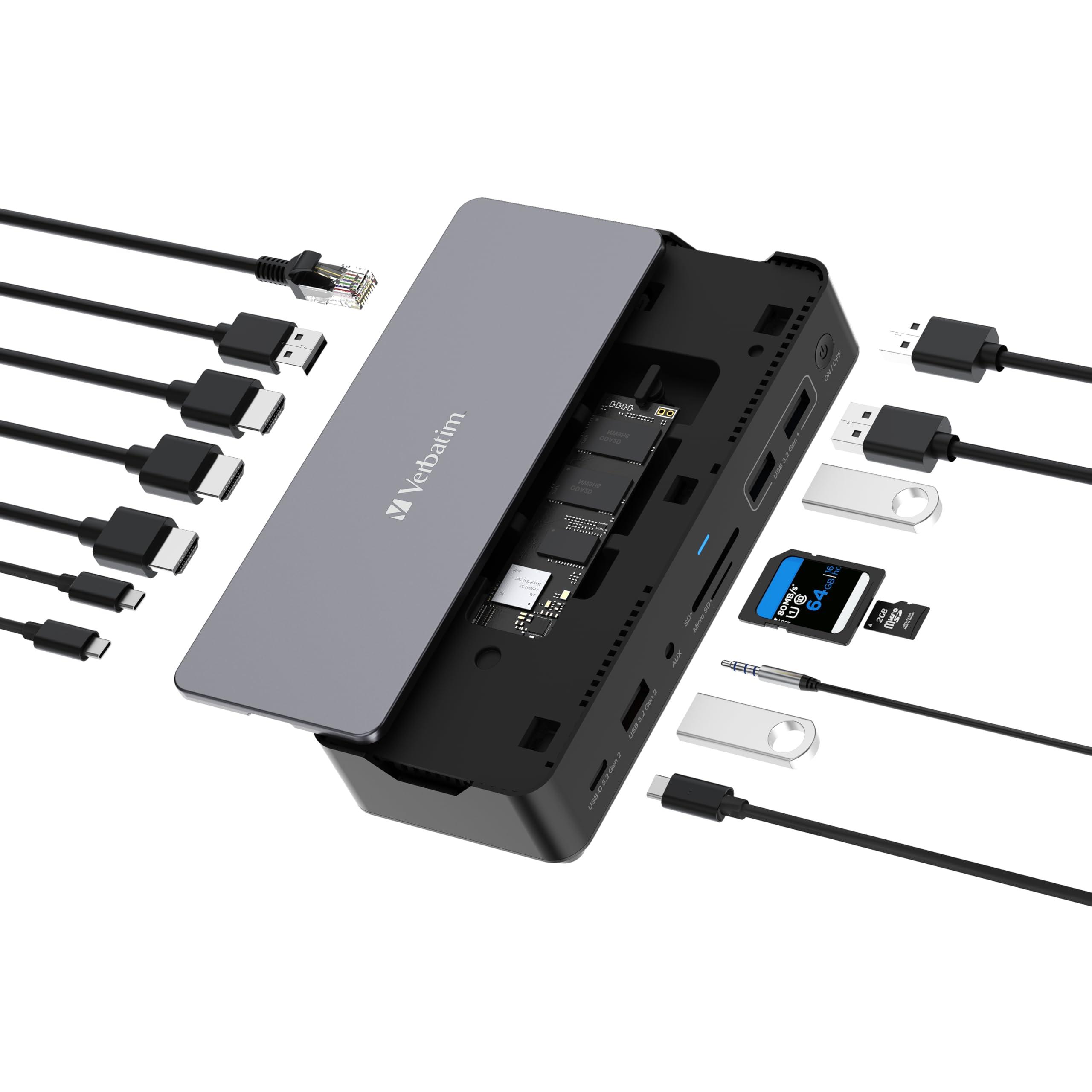 verbatim-cds-15ssd-cablato-usb-3-2-gen-1-3-1-gen-1-type-c-nero-grigio-usb-c-pro-docking-station-15-port-with-ssd-included-cds-15ssd-warrant