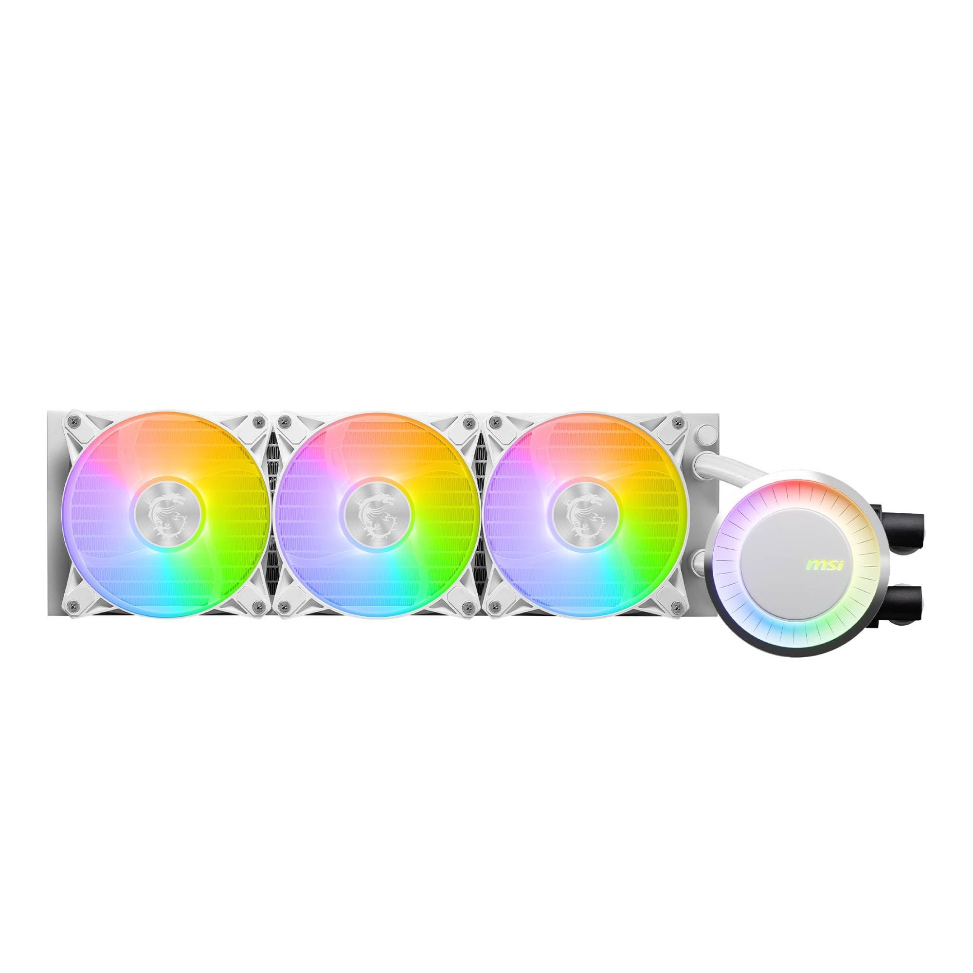 msi-mag-coreliquid-e360-bianco-liquid-cooler-piastra-di-raffreddamento-in-rame-argb-blockhead-ventole-fdb-water-block-a-2-camere-radiatore-split-flow-supporto-mystic-light-per-amd-e-intel