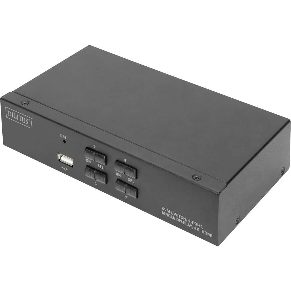 digitus-kvm-switch-hdmi-4-porte-a-display-singolo-4-pc-1-monitor-1x-mouse-tastiera-e-audio-per-4-computer-uhd-4k-30hz-3840-x-2160p-hot-key-kvm-switch-1x-hub-usb-2-0-nero