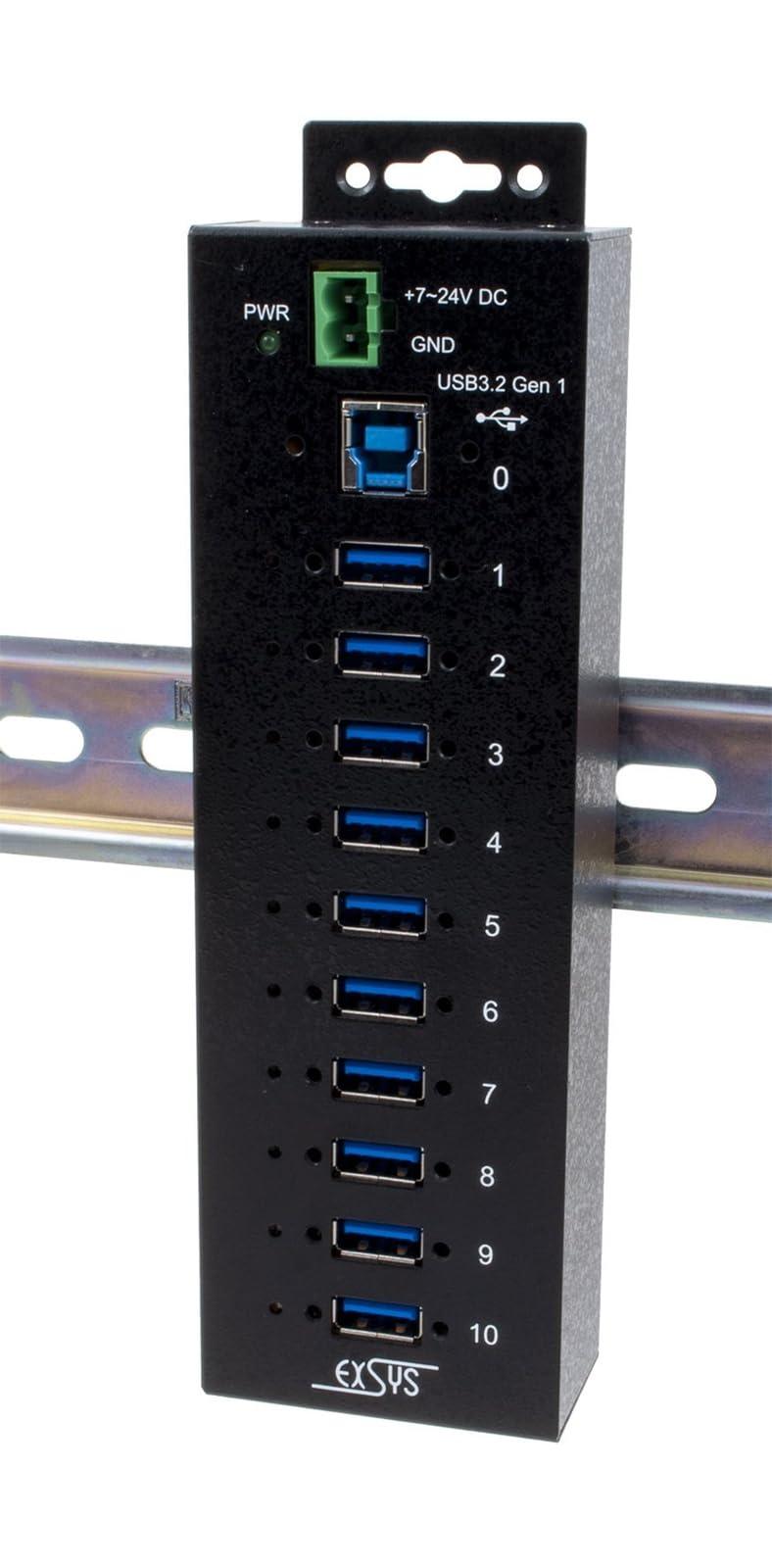 exsys-ex-1580shmvs-gestito-10-porte-usb-3-2-gen-1-metallo-hub-protezione-esd-15-kv