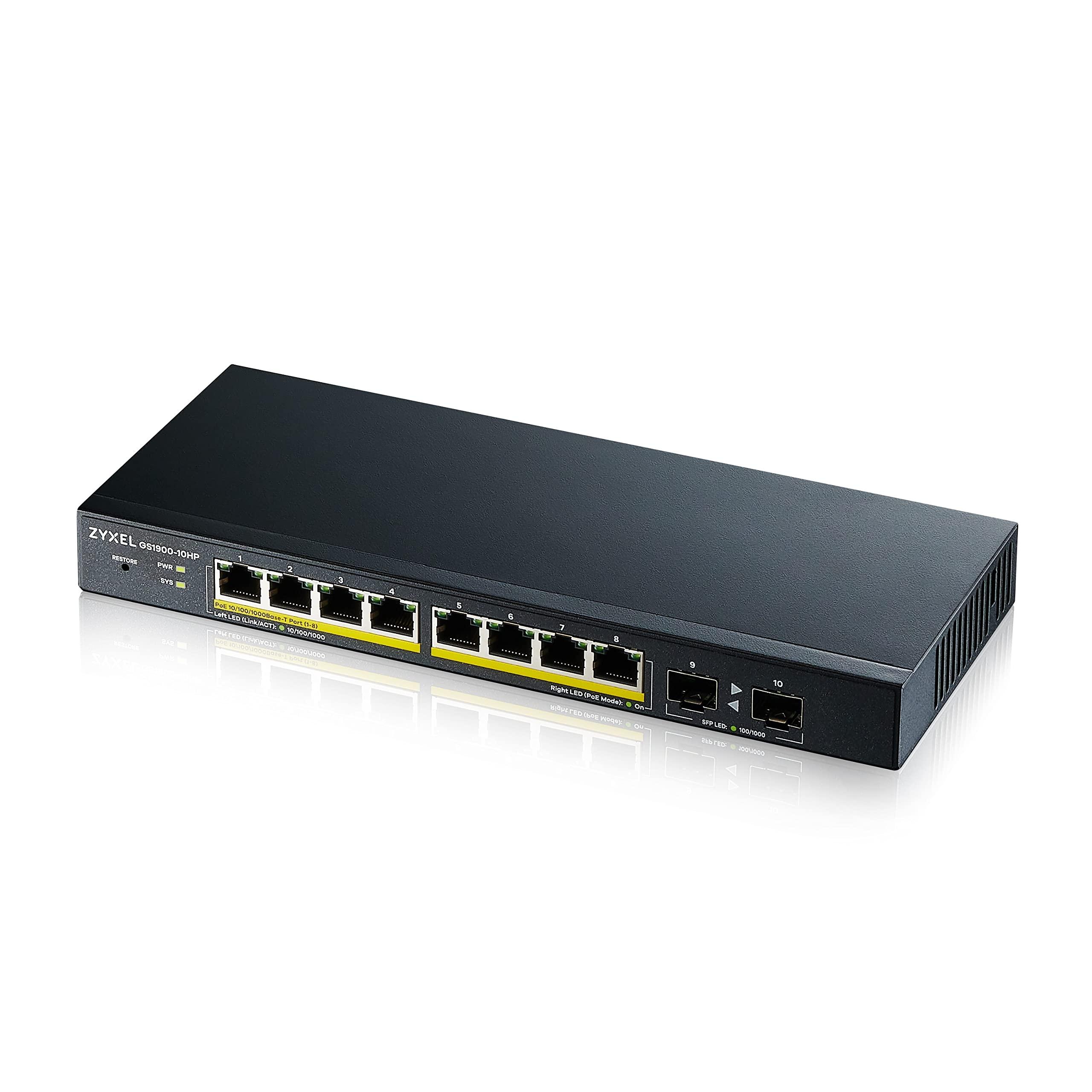 zyxel-8-porte-gigabit-poe-switch-gestione-smart-montaggio-a-parete-da-tavolo-e-senza-ventola-8-porte-poe-con-budget-da-77-w-e-2-porte-sfp-vlan-igmp-qos-garanzia-a-vita-gs1900-10hp